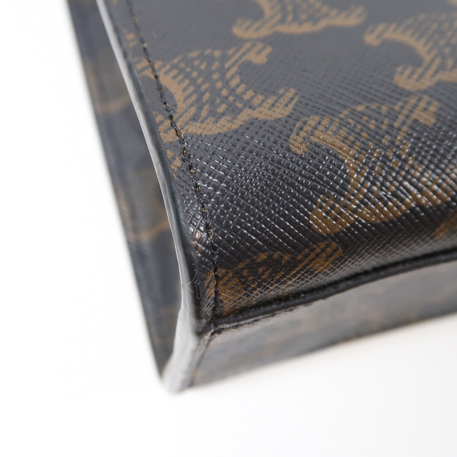 CELINE 塗層帆布Verticcl Cabas Tote Bag金扣手挽肩背兩用袋啡色/綠色