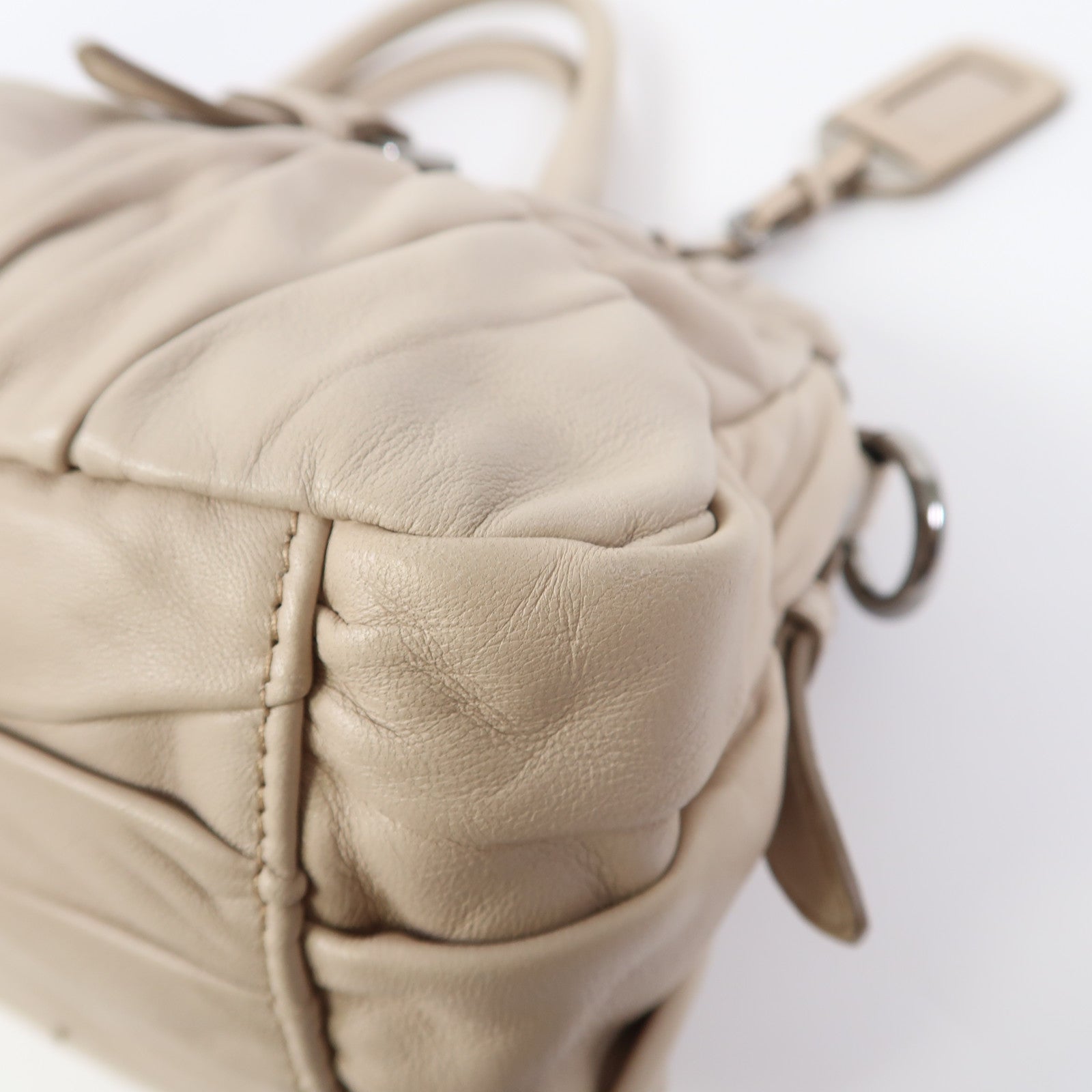 PRADA 【激減優惠】牛皮皮革2 Way Shoulder銀扣手挽肩背兩用袋杏色