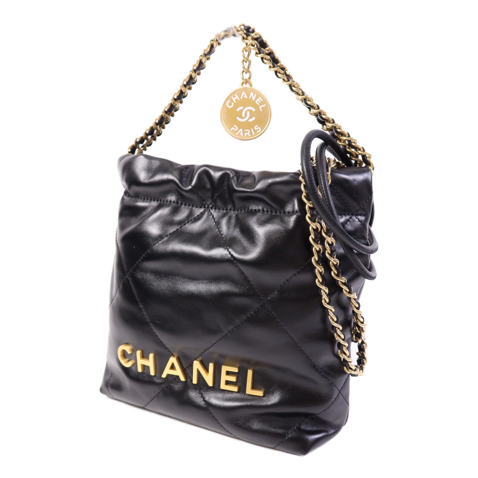 CHANEL 牛皮皮革Mini 22金扣鏈帶肩背袋