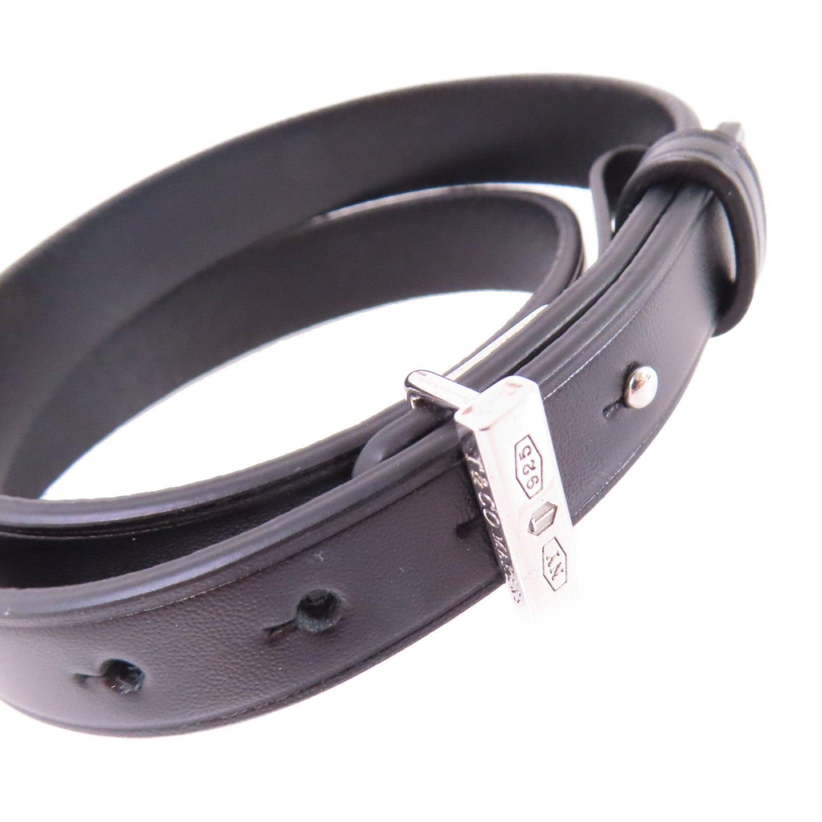 TIFFANY＆CO 【激減優惠】牛皮皮革/925純銀Leather Bracelet With Sterling Silver銀扣手鏈黑色