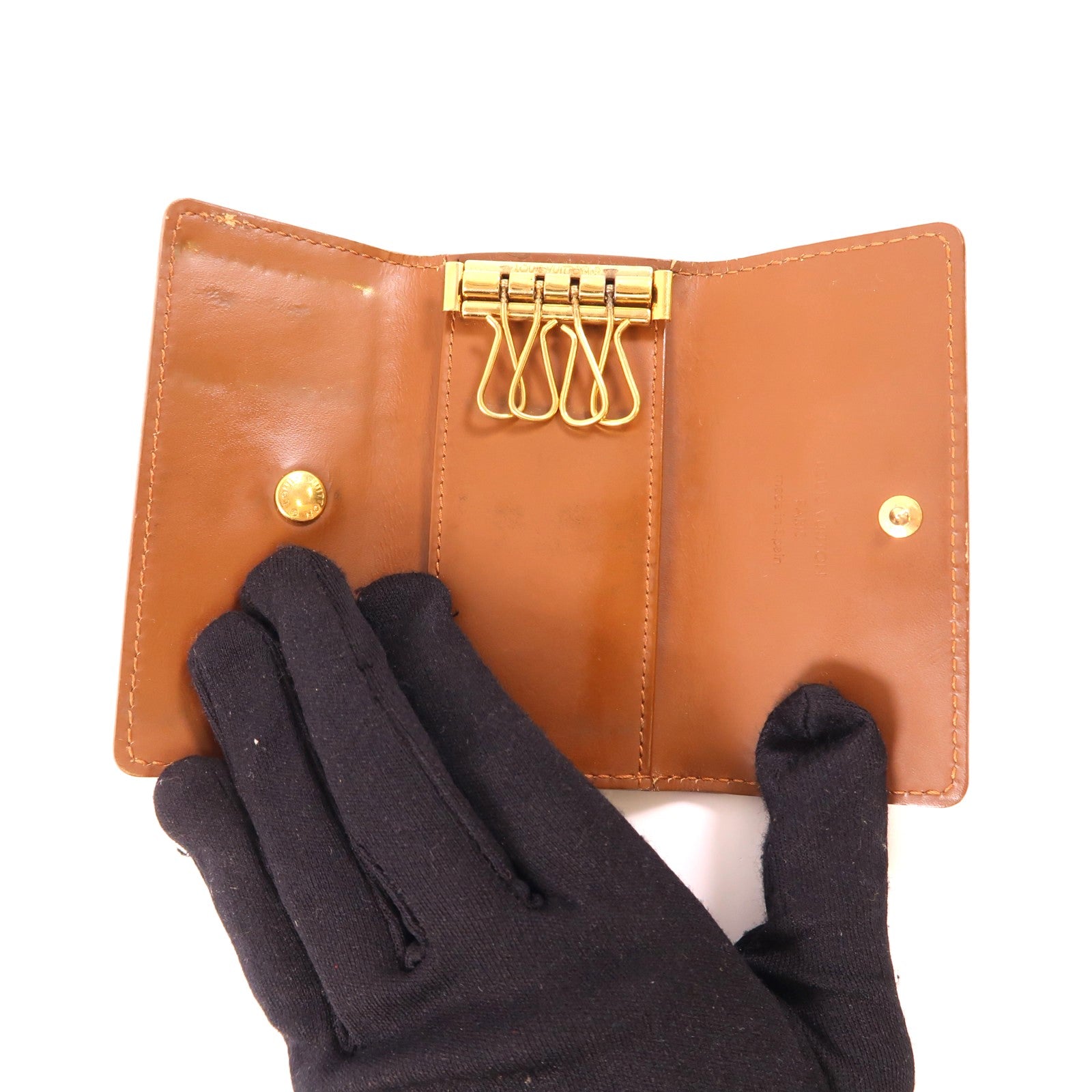 LOUIS VUITTON LV Key Holder M91358 Patent Leather Brown