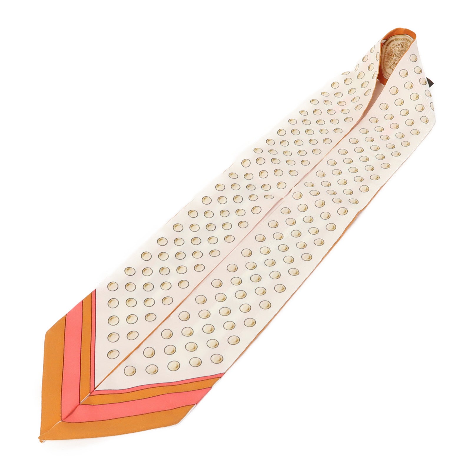 HERMES 【激減優惠】絲質Twilly絲巾橙色/白色