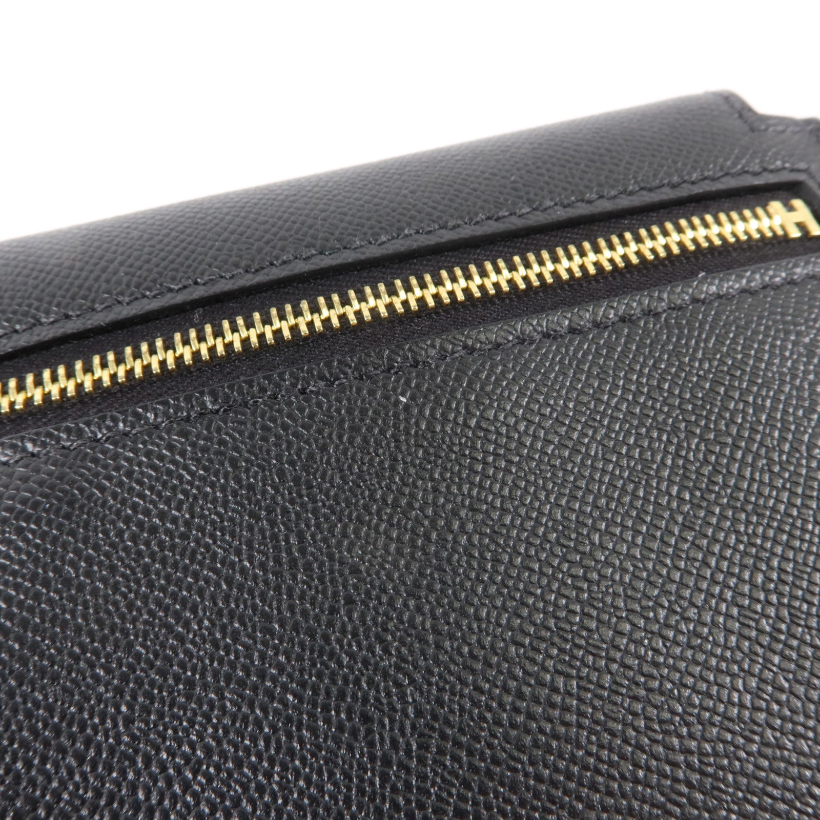 HERMES Madame皮革Kelly Pocket Compact Wallet金扣錢包Noir