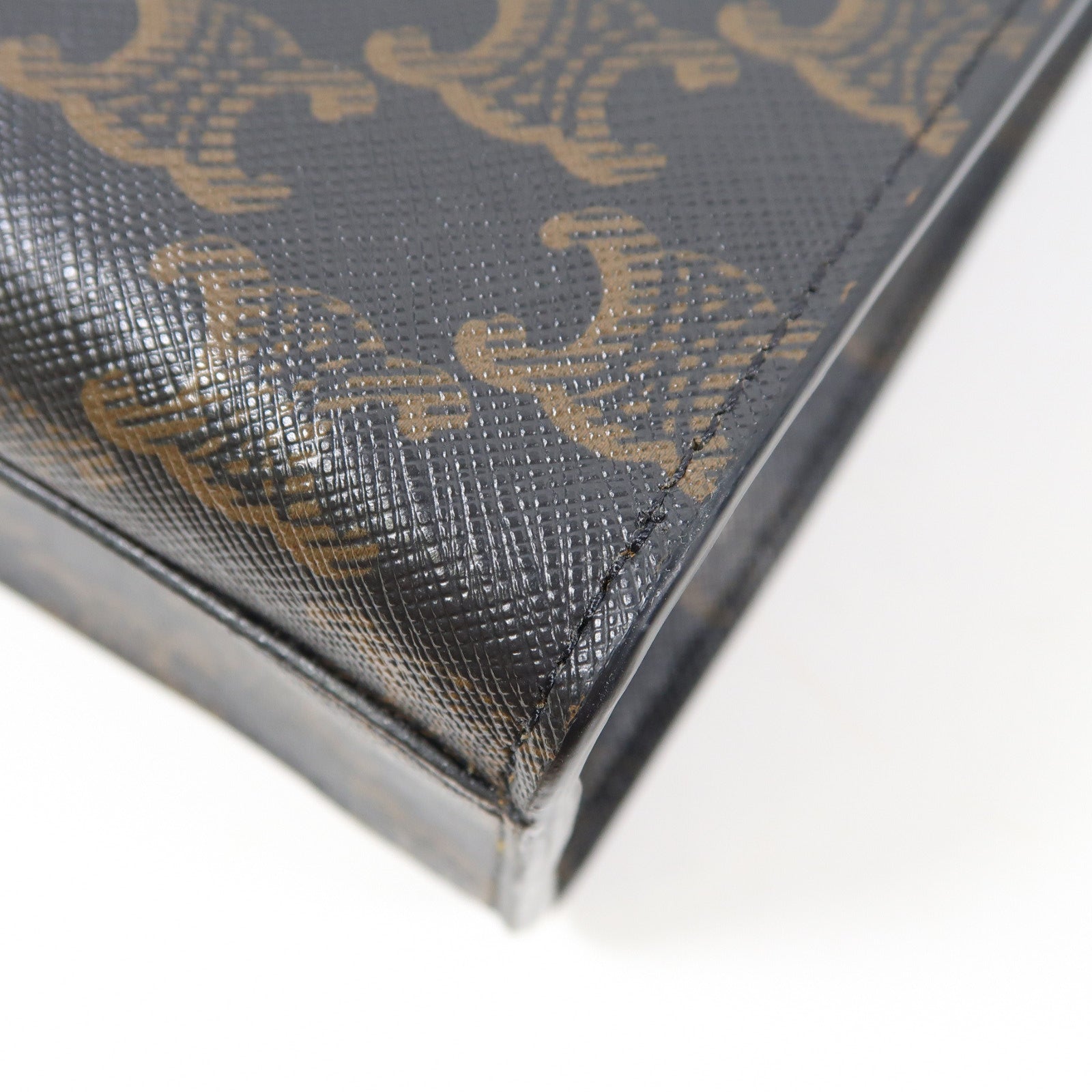 CELINE 塗層帆布Verticcl Cabas Tote Bag金扣手挽肩背兩用袋啡色/綠色