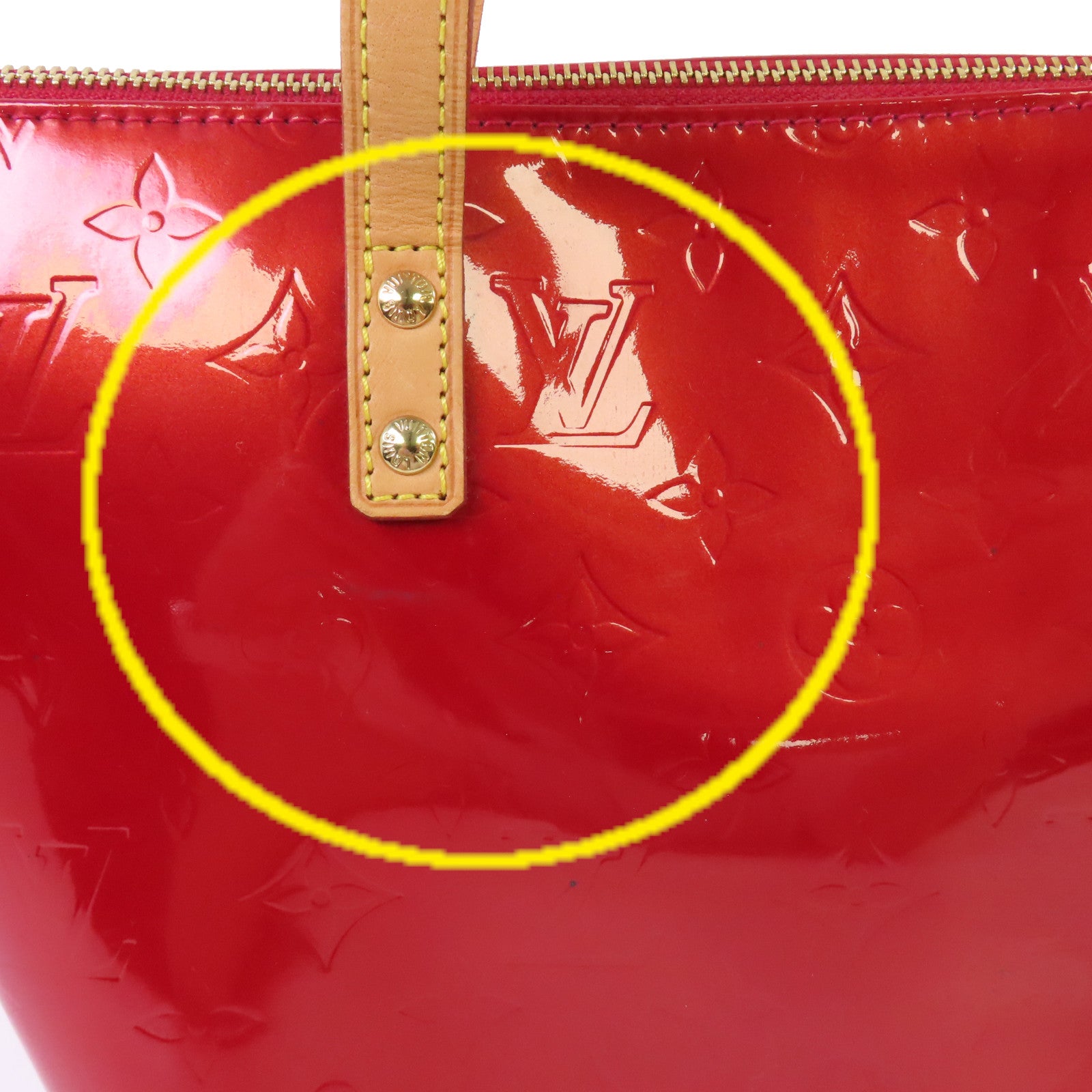 LOUIS VUITTON Monogram Vernis Bellevue PM Hand Bag金扣手挽袋紅色