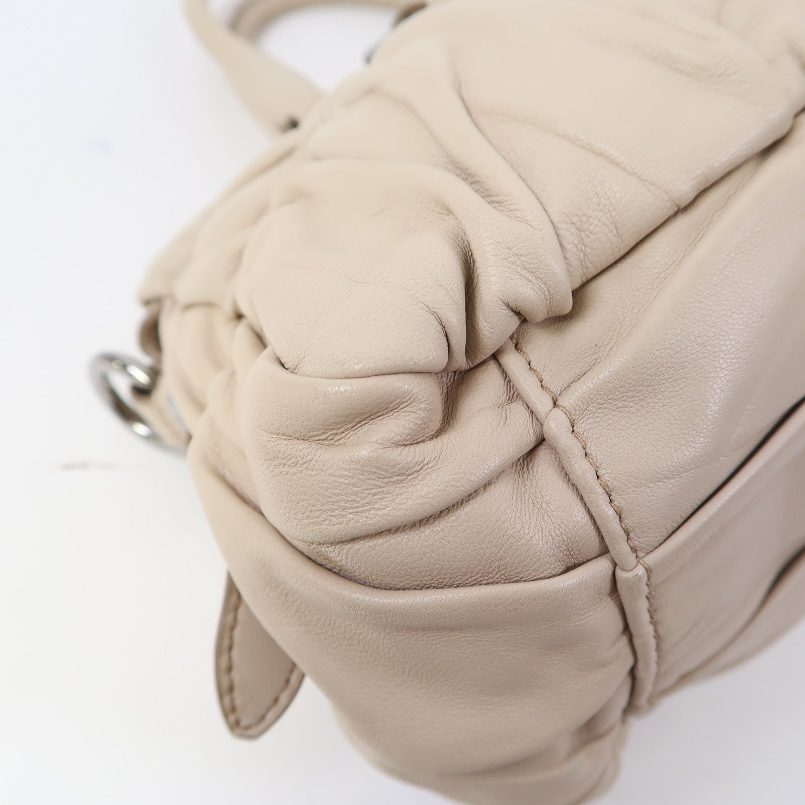 PRADA 【激減優惠】牛皮皮革2 Way Shoulder銀扣手挽肩背兩用袋杏色