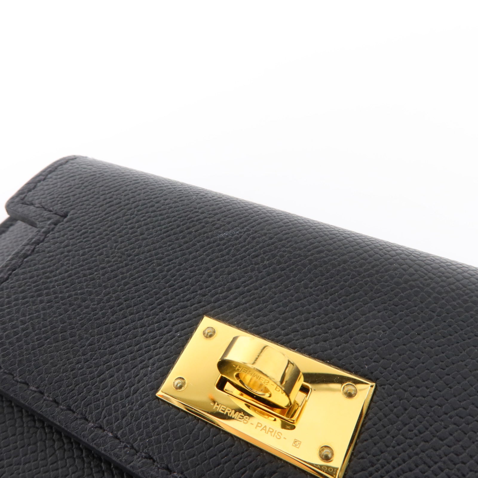 HERMES Madame皮革Kelly Pocket Compact Wallet金扣錢包Noir