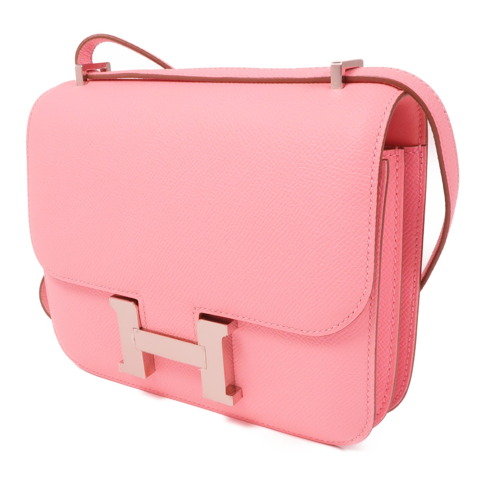 HERMES Epsom皮革Constance Mini銀扣肩背袋1Q Rose Confetti