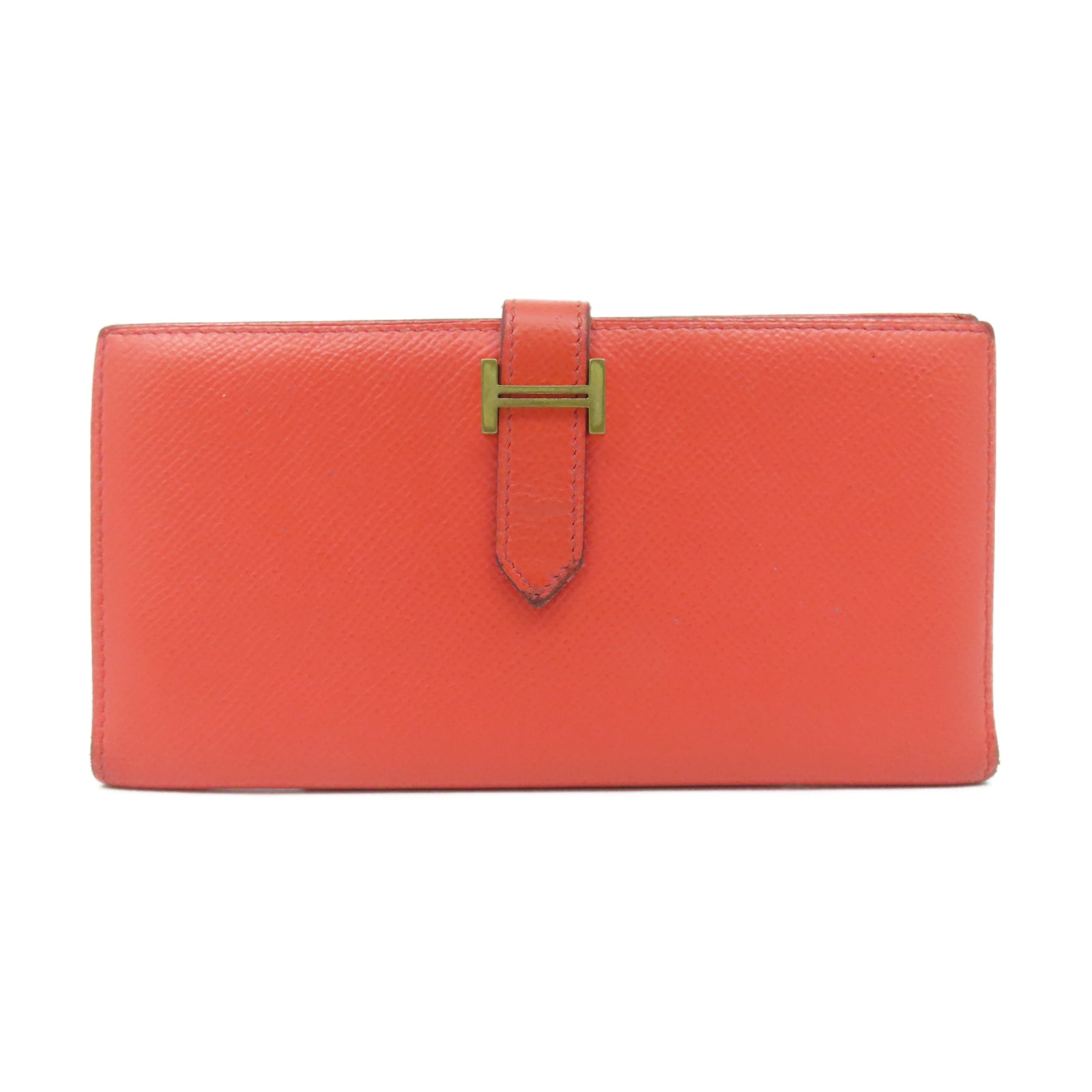 HERMES 【清倉大減價】Veau Epsom皮革Bearn Wallet金扣長錢包橙色