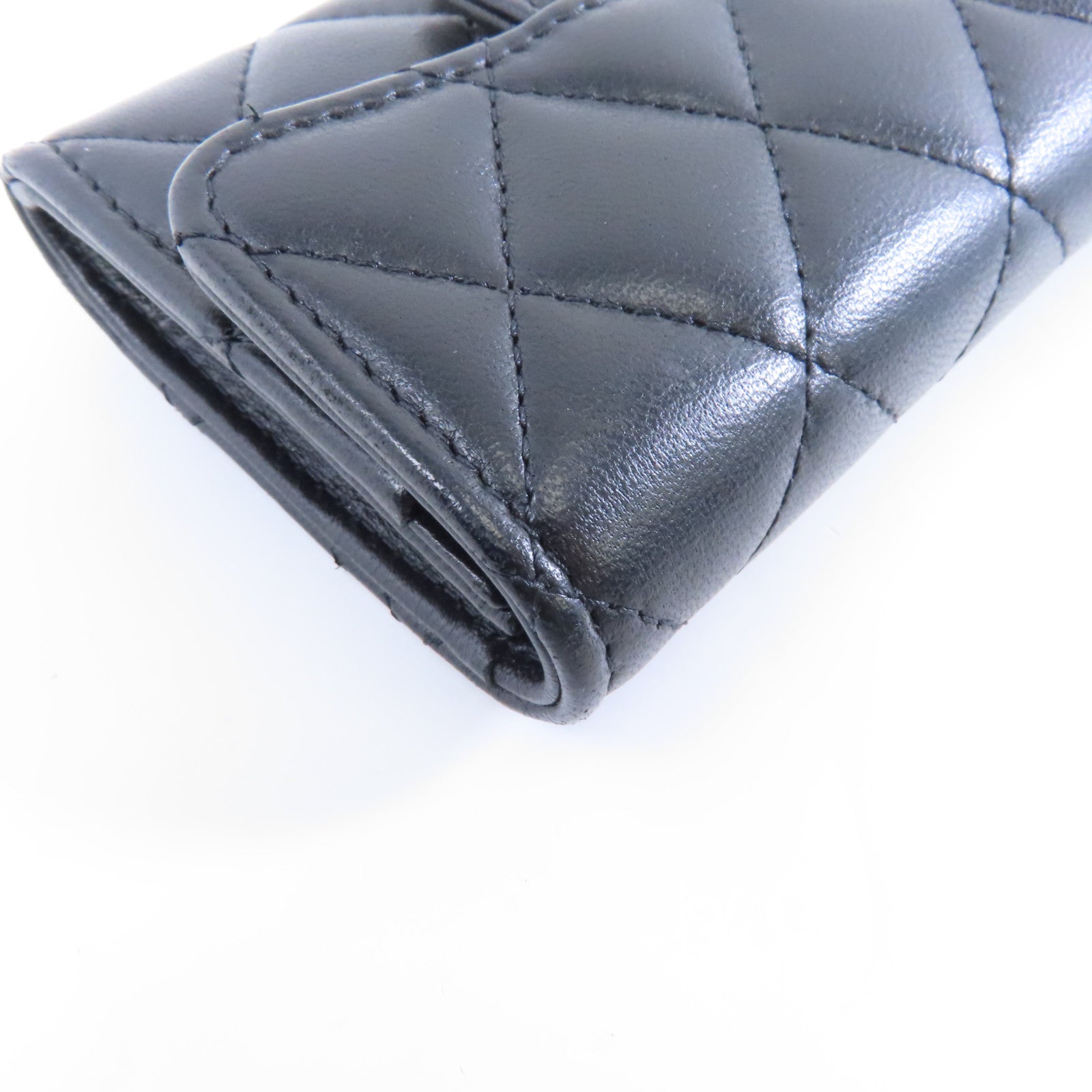 CHANEL 菱格羊皮皮革Card Case銀扣卡片套黑色