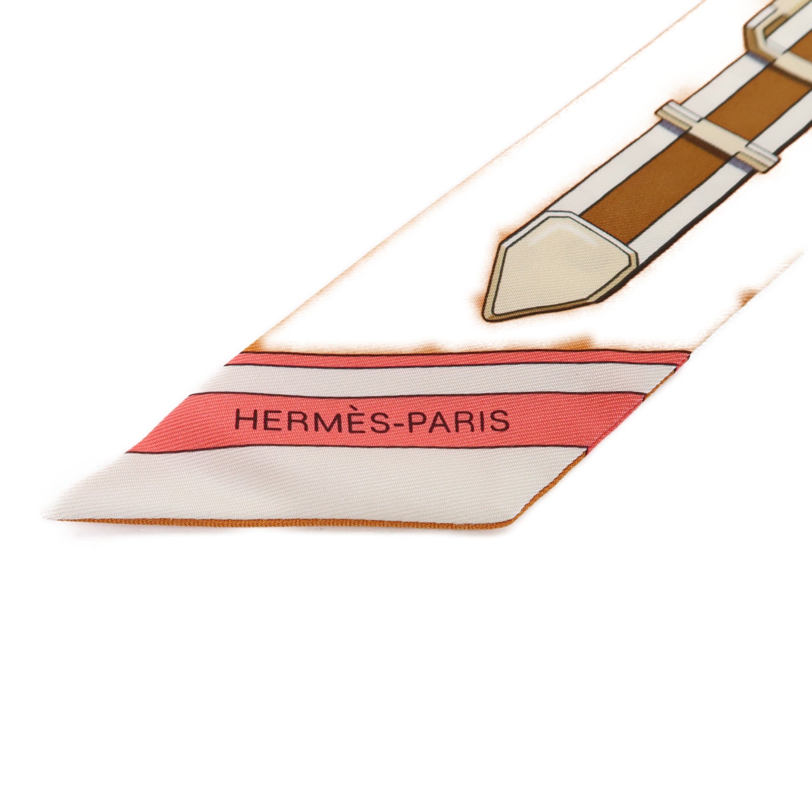 HERMES 【激減優惠】絲質Twilly絲巾橙色/白色