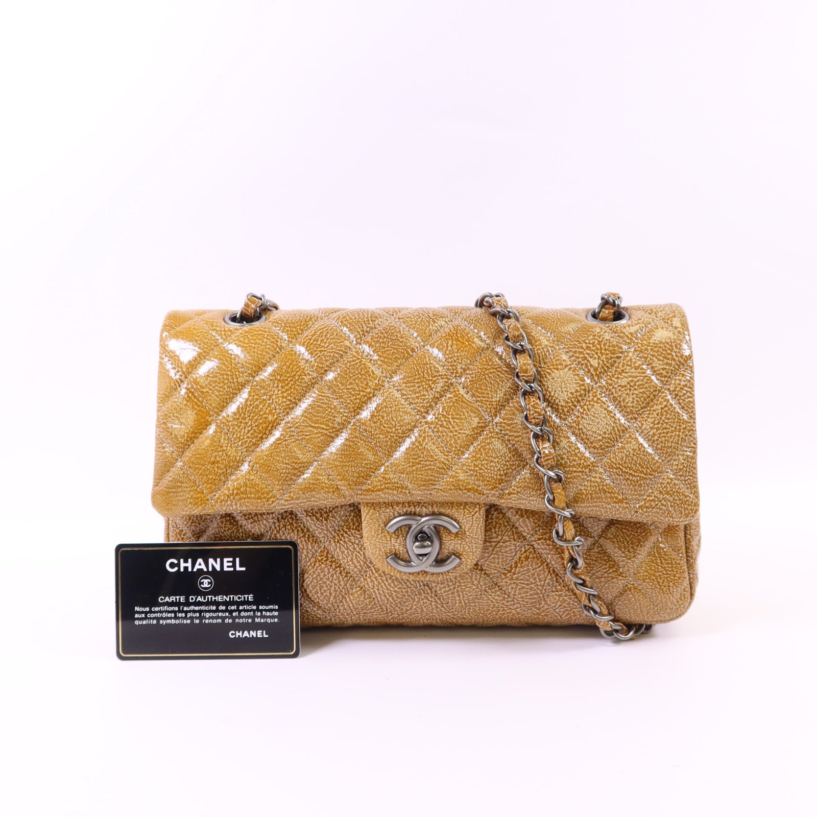 CHANEL 牛皮皮革Shoulder Bag銀扣鏈帶肩背袋