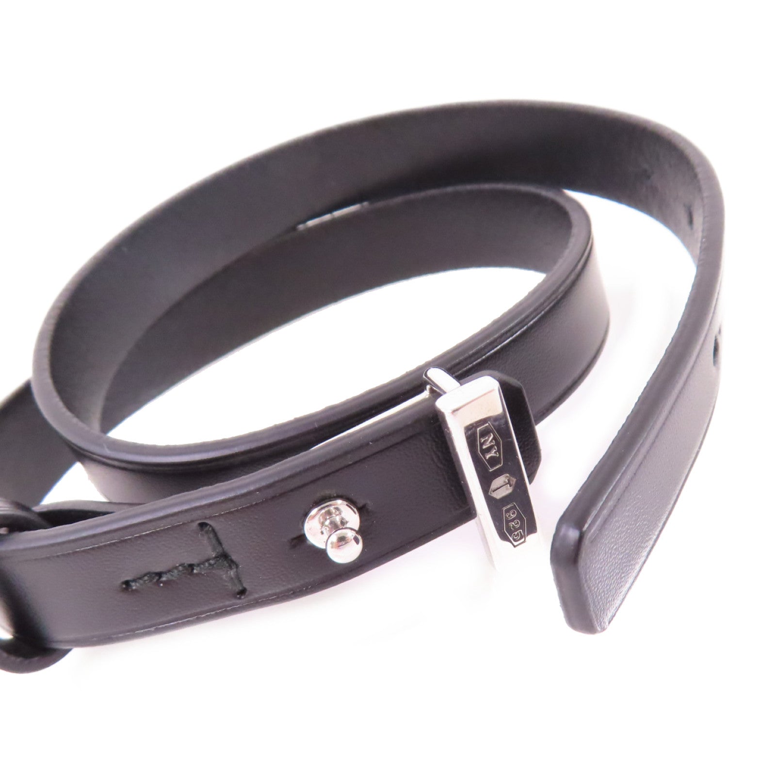 TIFFANY＆CO 【激減優惠】牛皮皮革/925純銀Leather Bracelet With Sterling Silver銀扣手鏈黑色