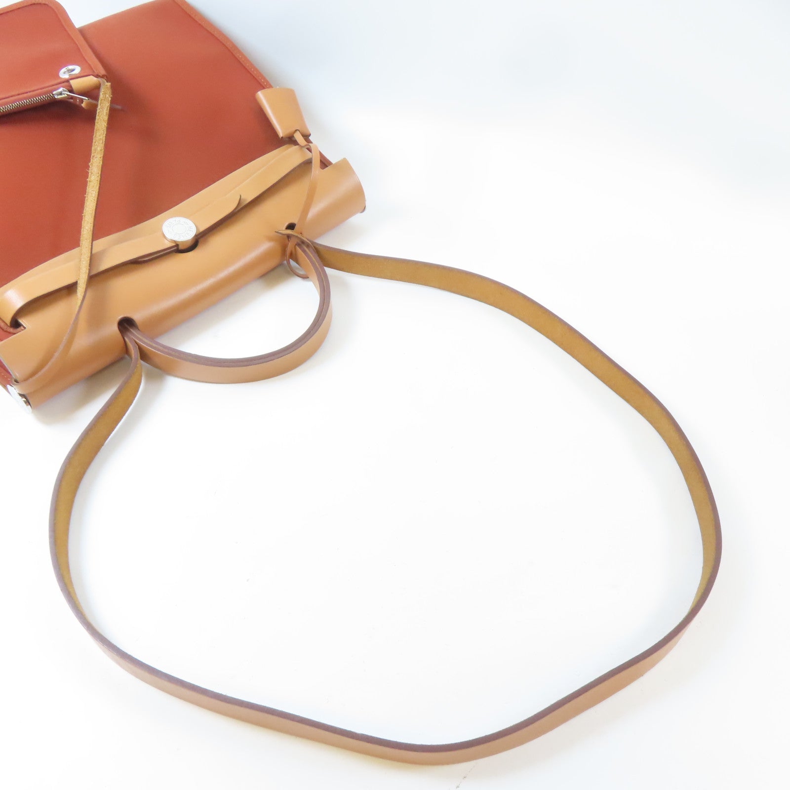 HERMES 帆布Herbag PM銀扣手挽肩背兩用袋Cuivre/橙紅色