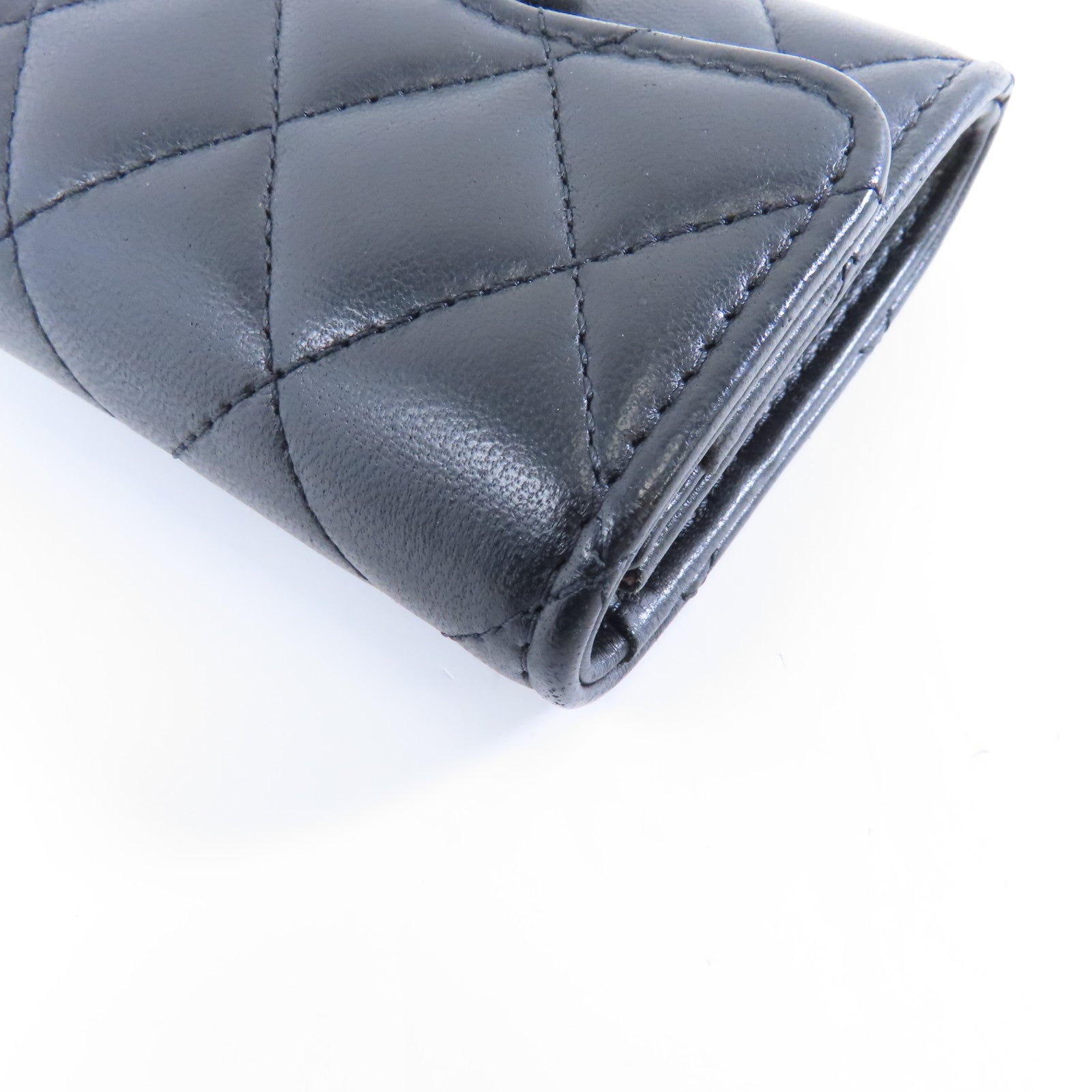 CHANEL 菱格羊皮皮革Card Case銀扣卡片套黑色