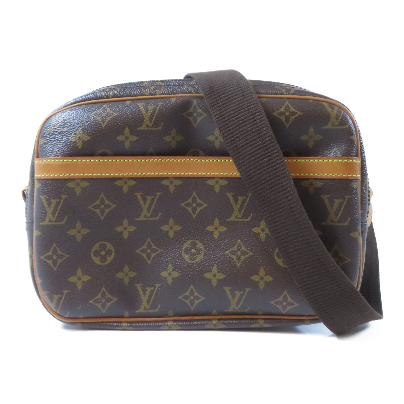 LOUIS VUITTON Monogram Reporter PM金扣肩背袋啡色