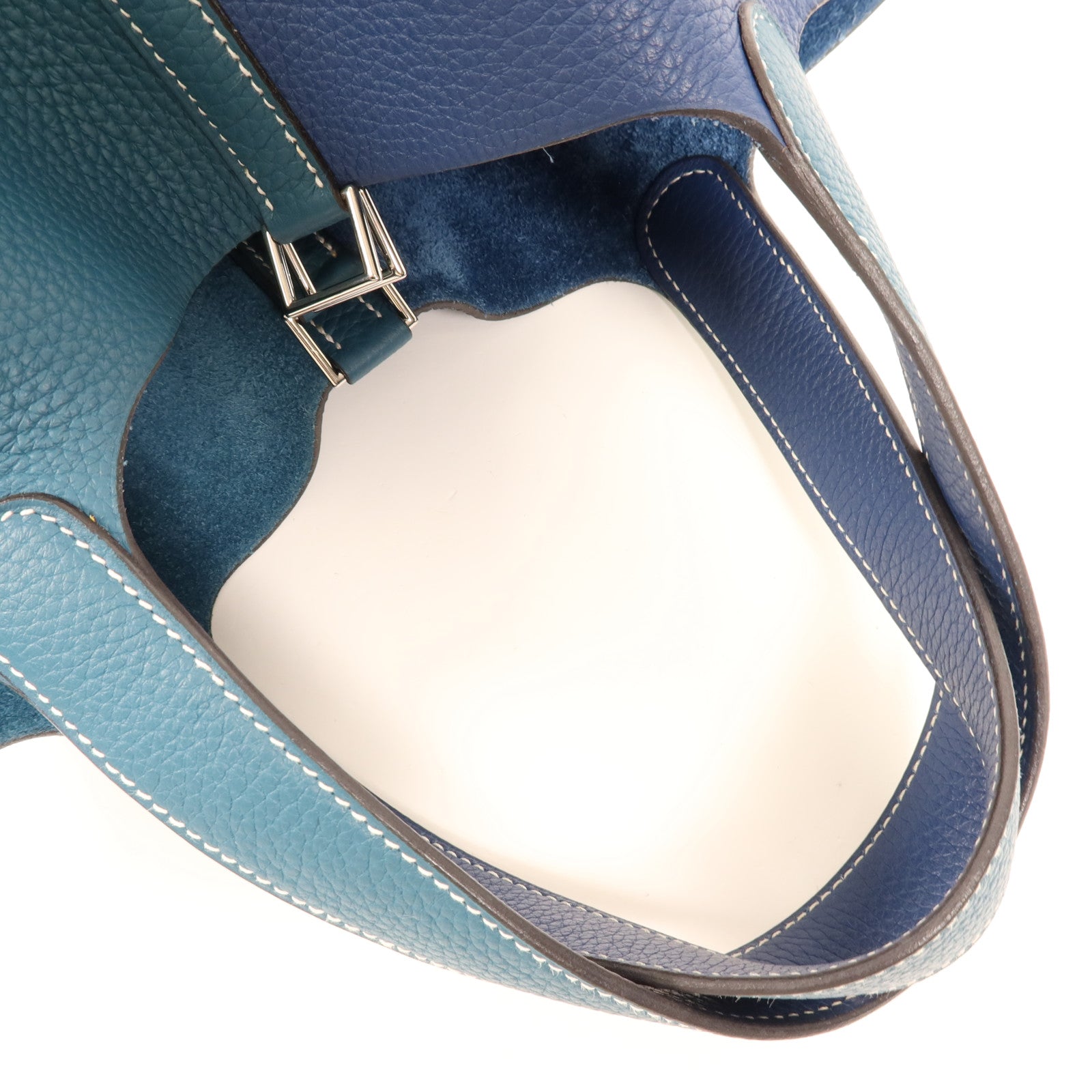 HERMES Clemence皮革Picotin MM銀扣手挽袋Deep Blue/Vert Bosphore