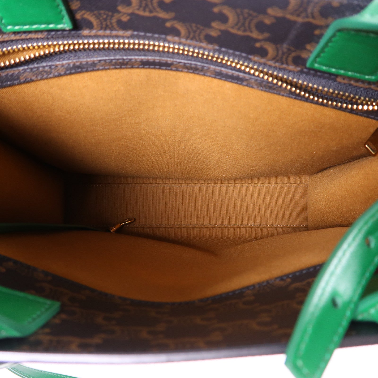CELINE 塗層帆布Verticcl Cabas Tote Bag金扣手挽肩背兩用袋啡色/綠色
