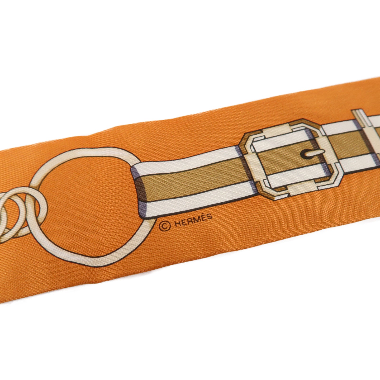 HERMES 【激減優惠】絲質Twilly絲巾橙色/白色