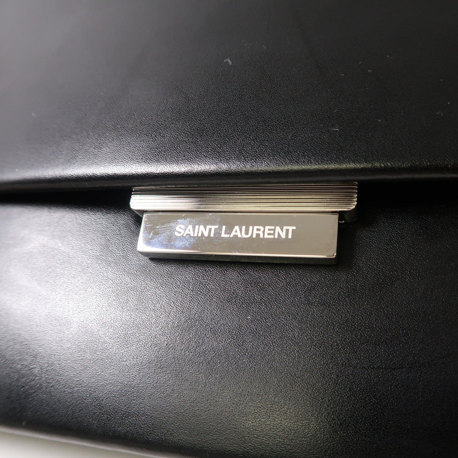 SAINT LAURENT Babylon皮革Business Bag銀扣手挽肩背兩用袋黑色