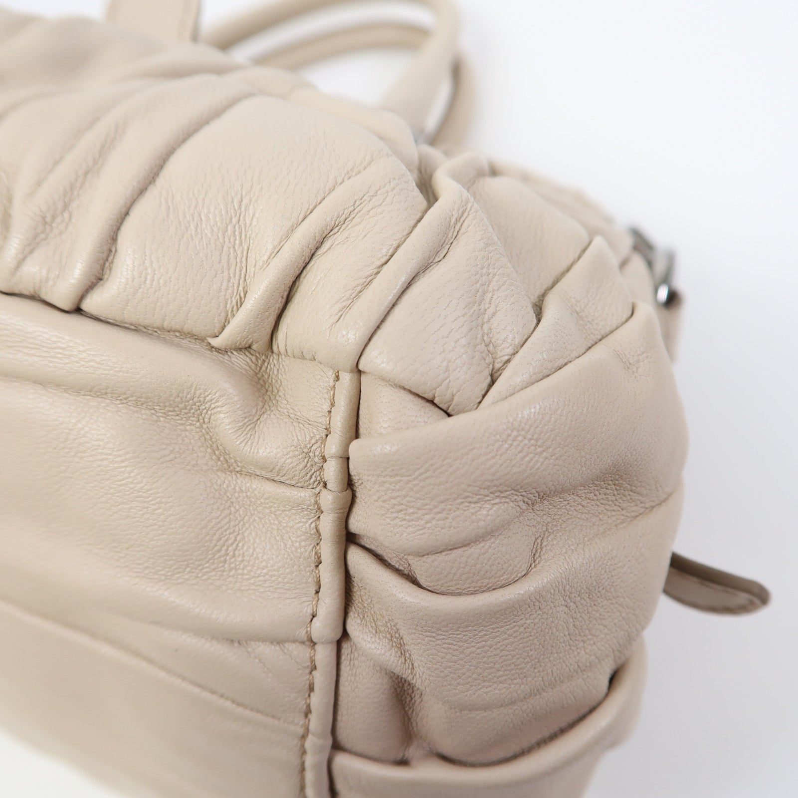 PRADA 【激減優惠】牛皮皮革2 Way Shoulder銀扣手挽肩背兩用袋杏色