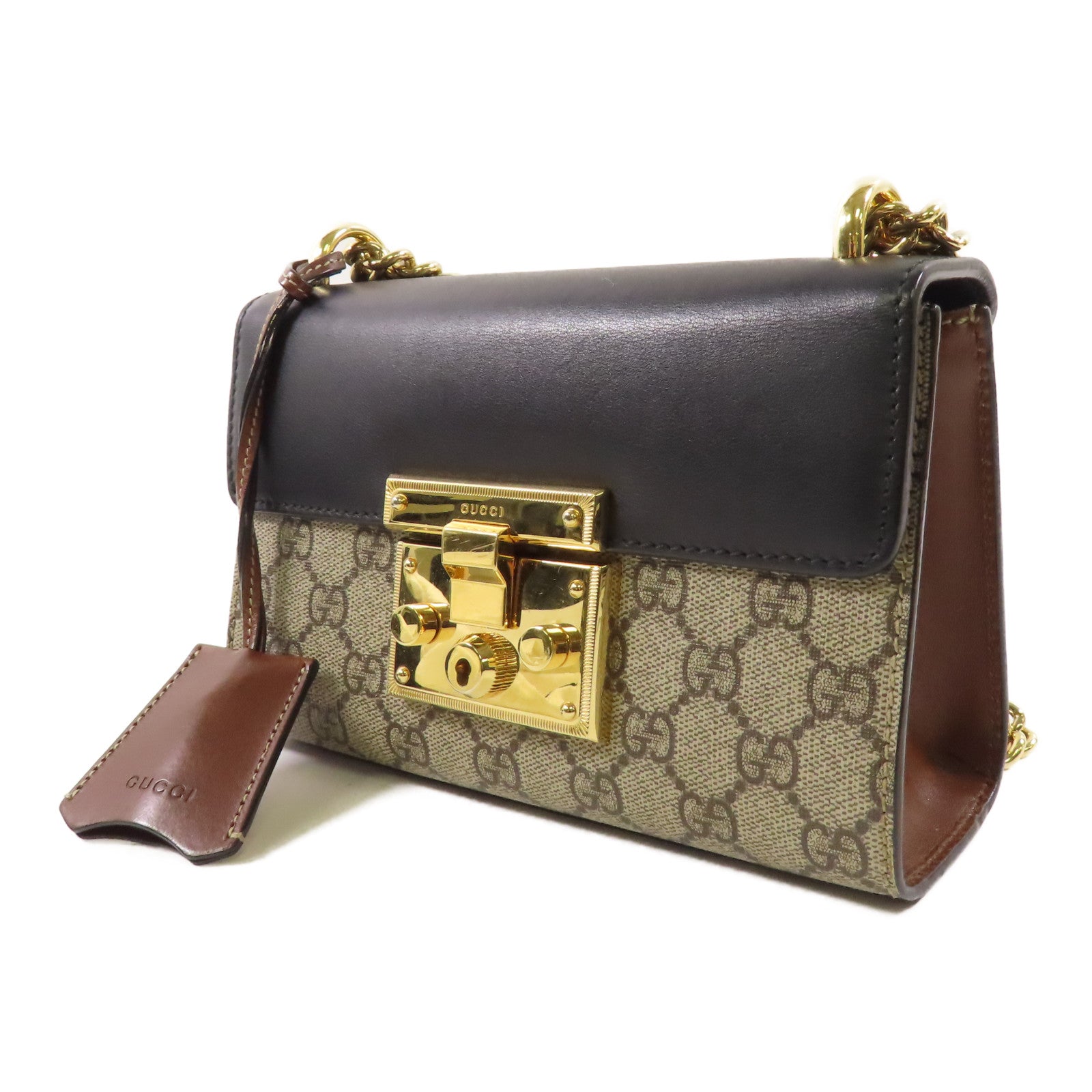 GUCCI 塗層帆布Chain Shoulder金扣鏈帶肩背袋