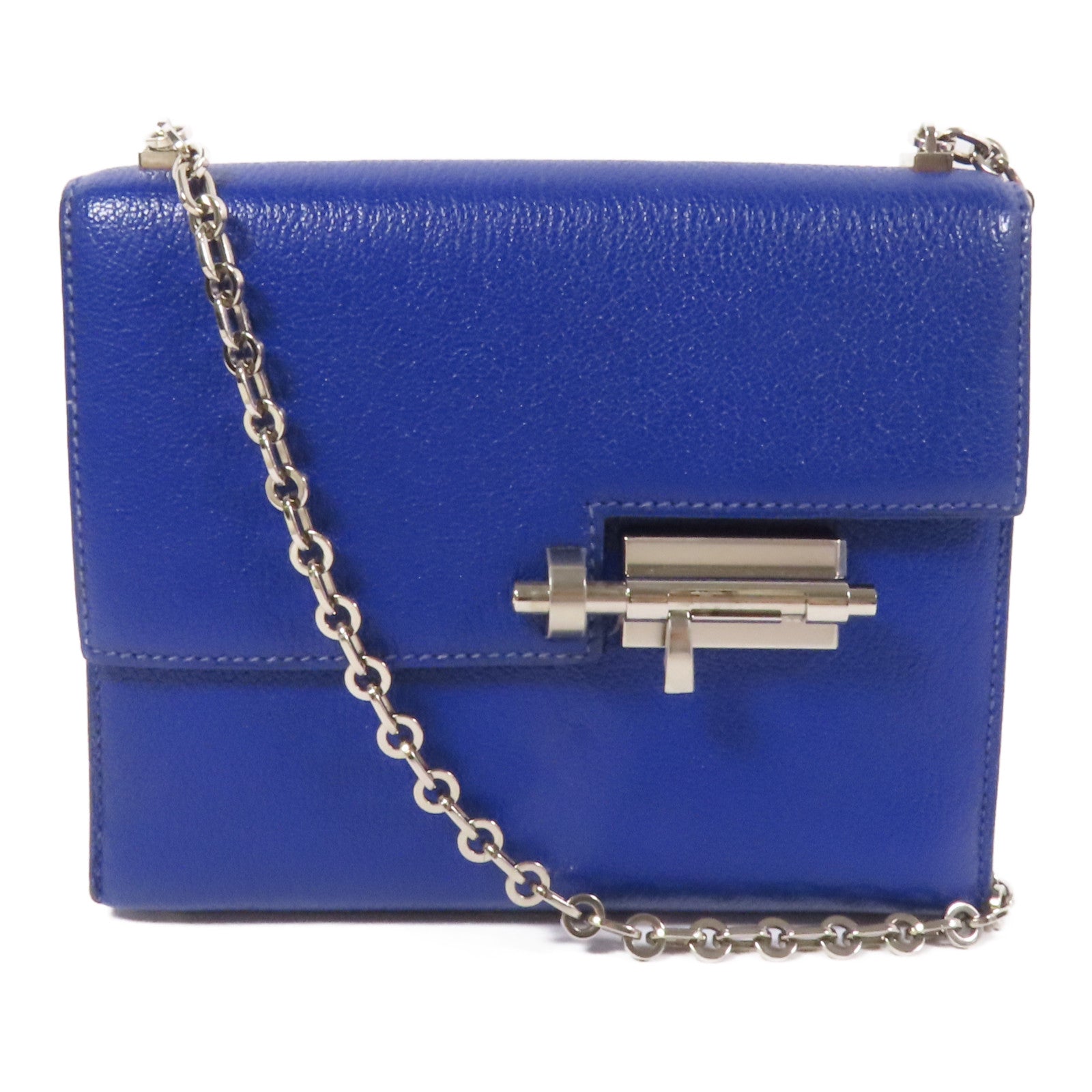 HERMES 【激減優惠】Chevre皮革Verrou Mini銀扣鏈帶肩背袋Bleu Electrique