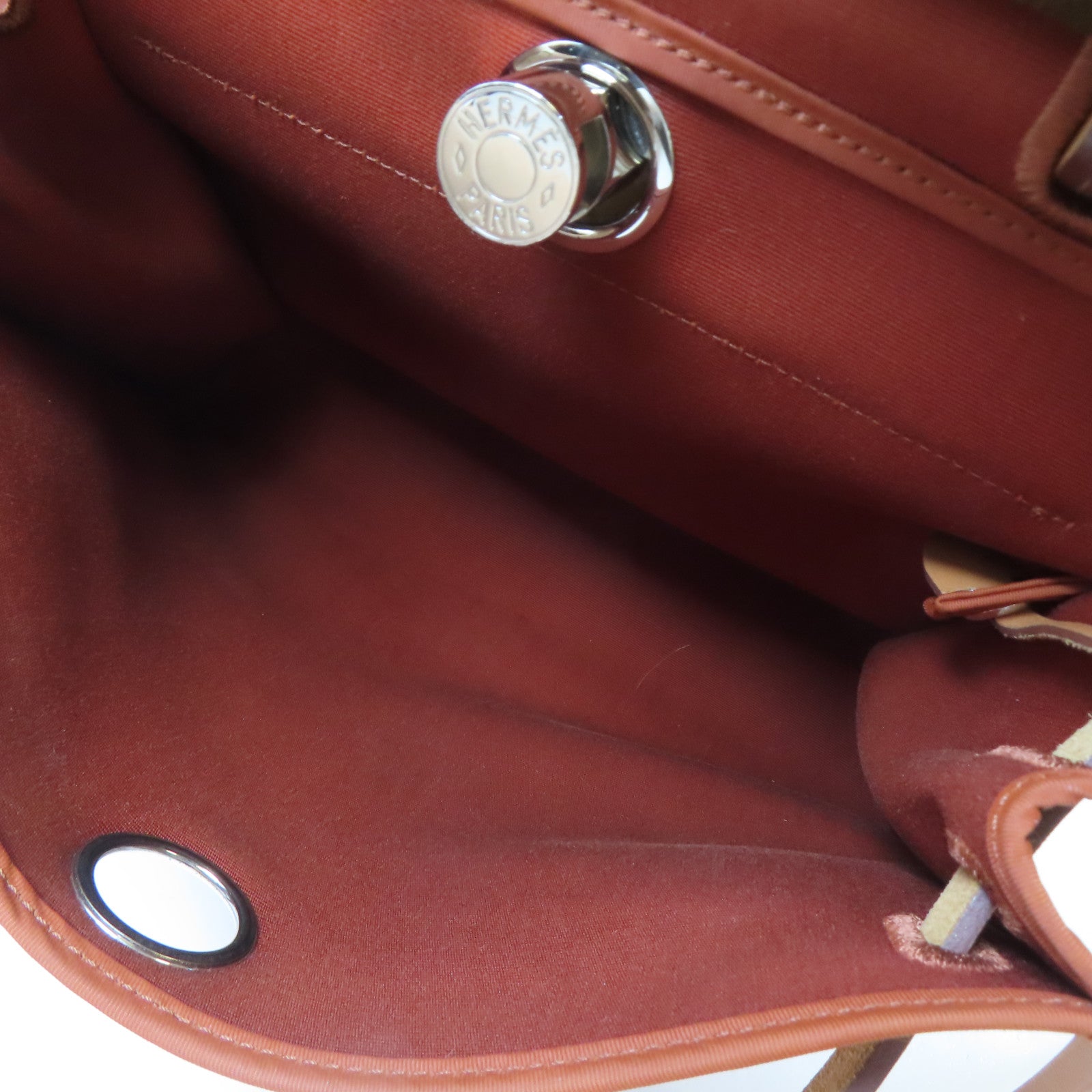HERMES 帆布Herbag PM銀扣手挽肩背兩用袋Cuivre/橙紅色