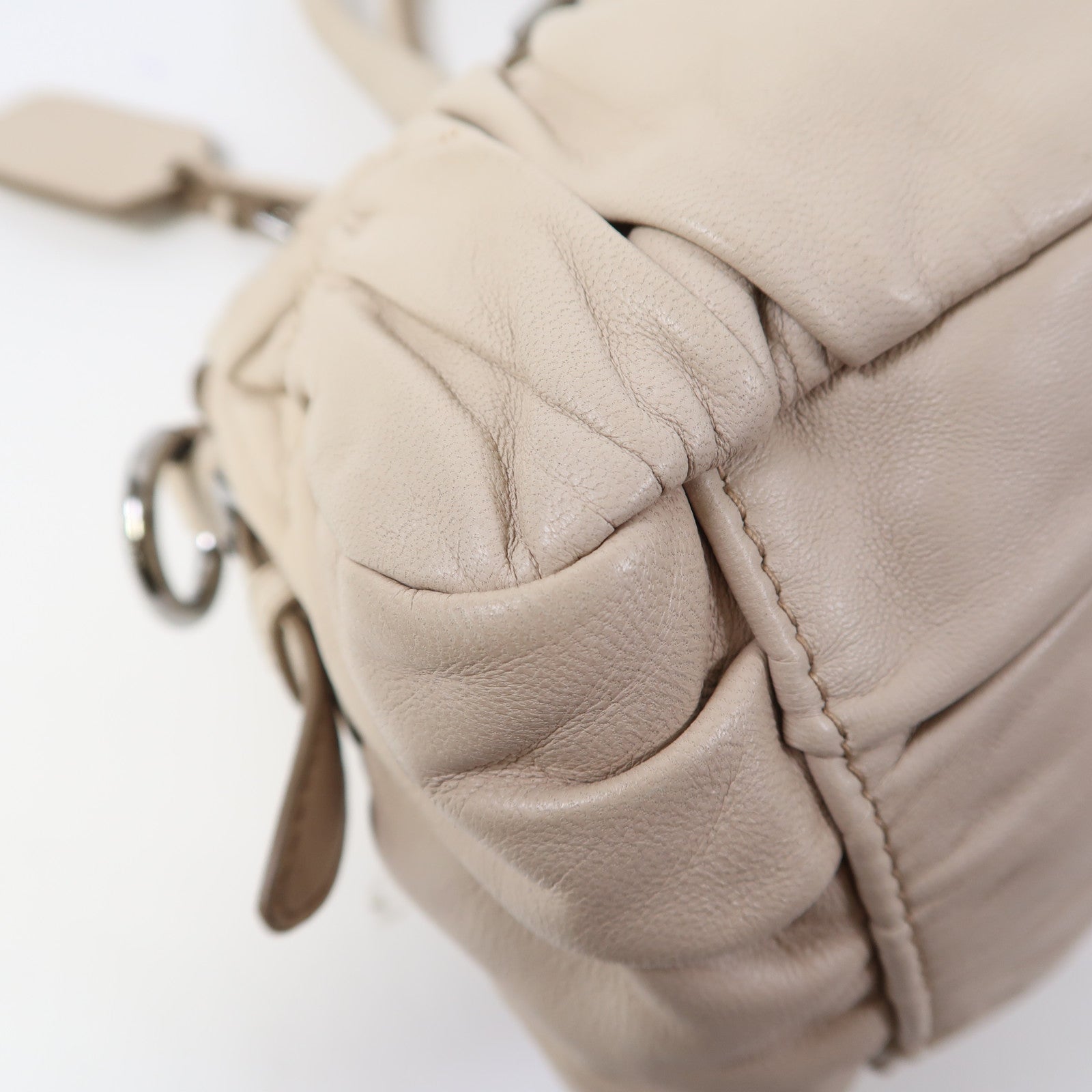 PRADA 【激減優惠】牛皮皮革2 Way Shoulder銀扣手挽肩背兩用袋杏色