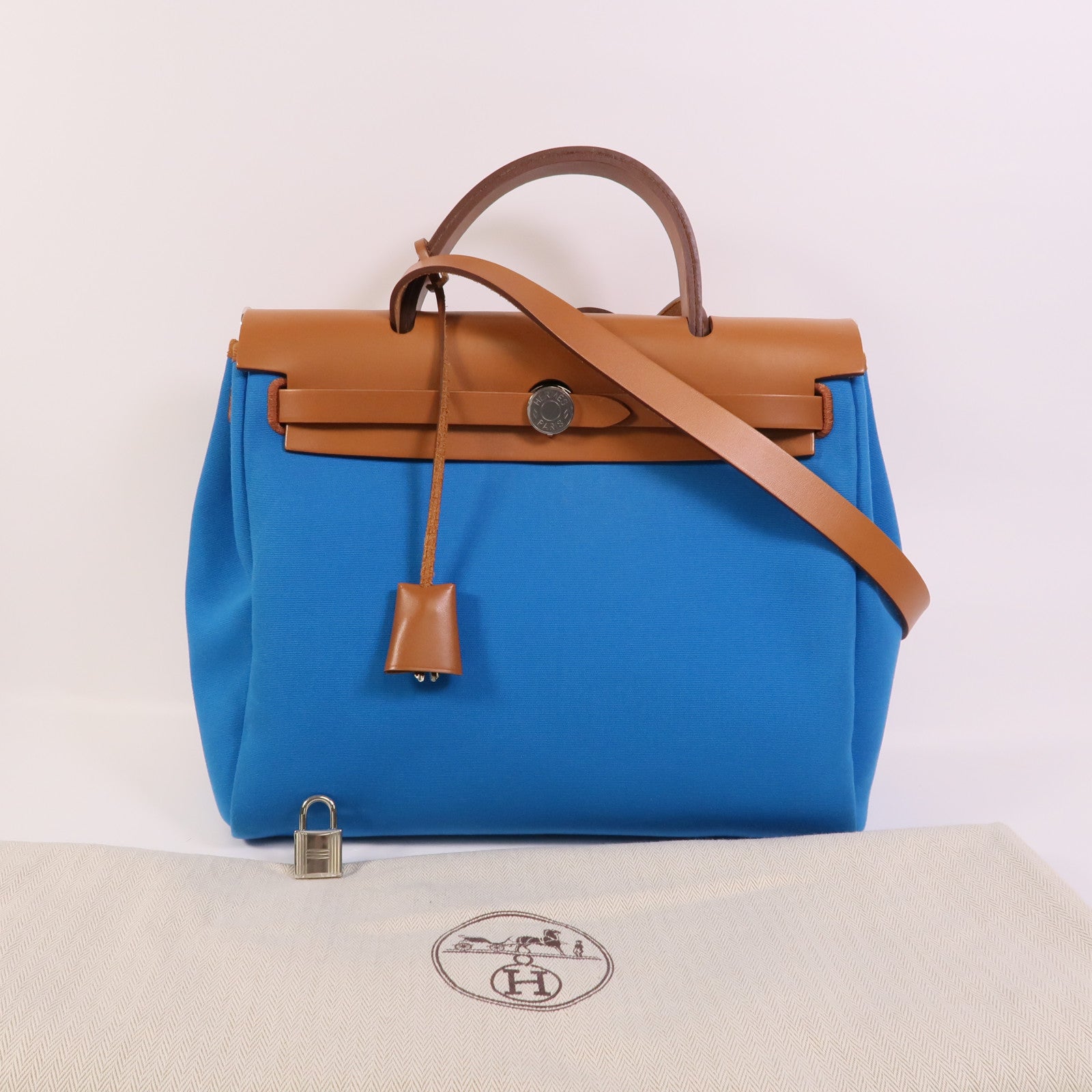 HERMES 【激減優惠】帆布Herbag PM手挽肩背兩用袋Bleu Izmir/Ruby