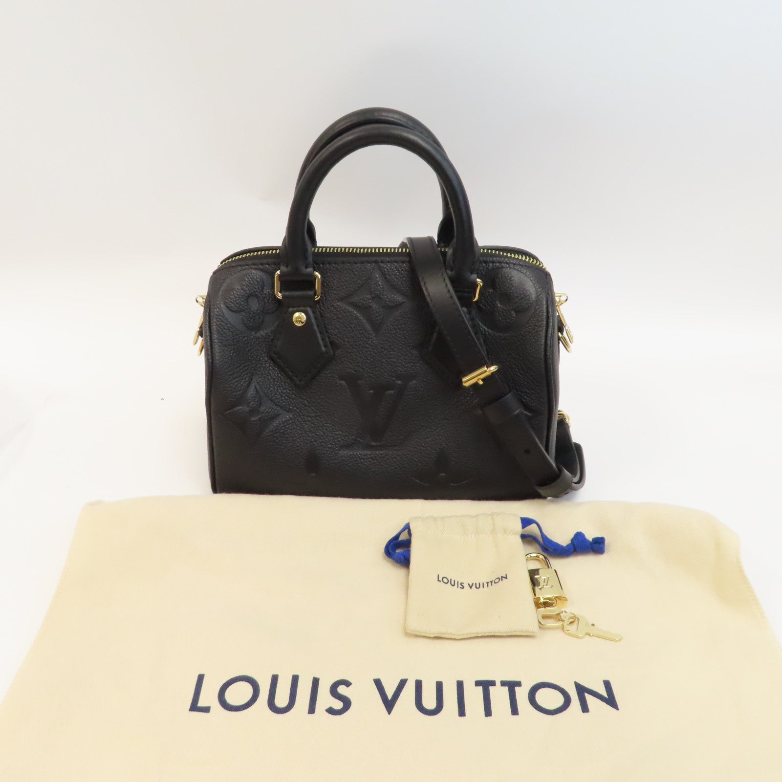 LOUIS VUITTON Monogram Empreinte Speedy Bandouliere 20金釦手挽肩背兩用袋黑色