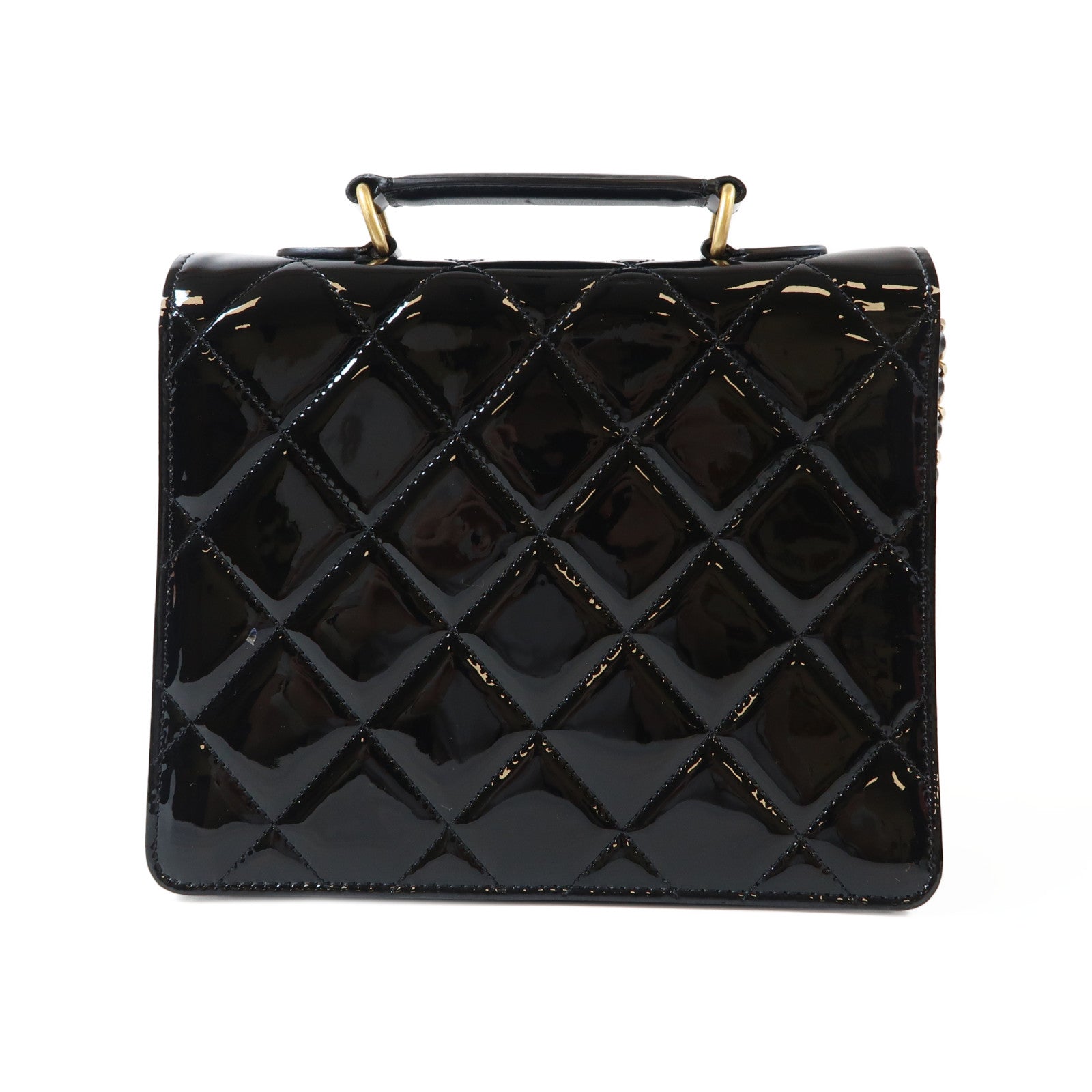 CHANEL 【激減優惠】菱格漆皮皮革Top Handle Flap金扣手挽肩背兩用袋黑色