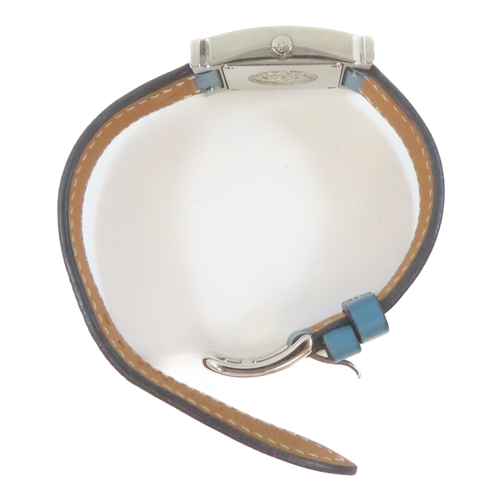 HERMES H Watch不鏽鋼/皮革手錶石英機芯白色#16.25cm