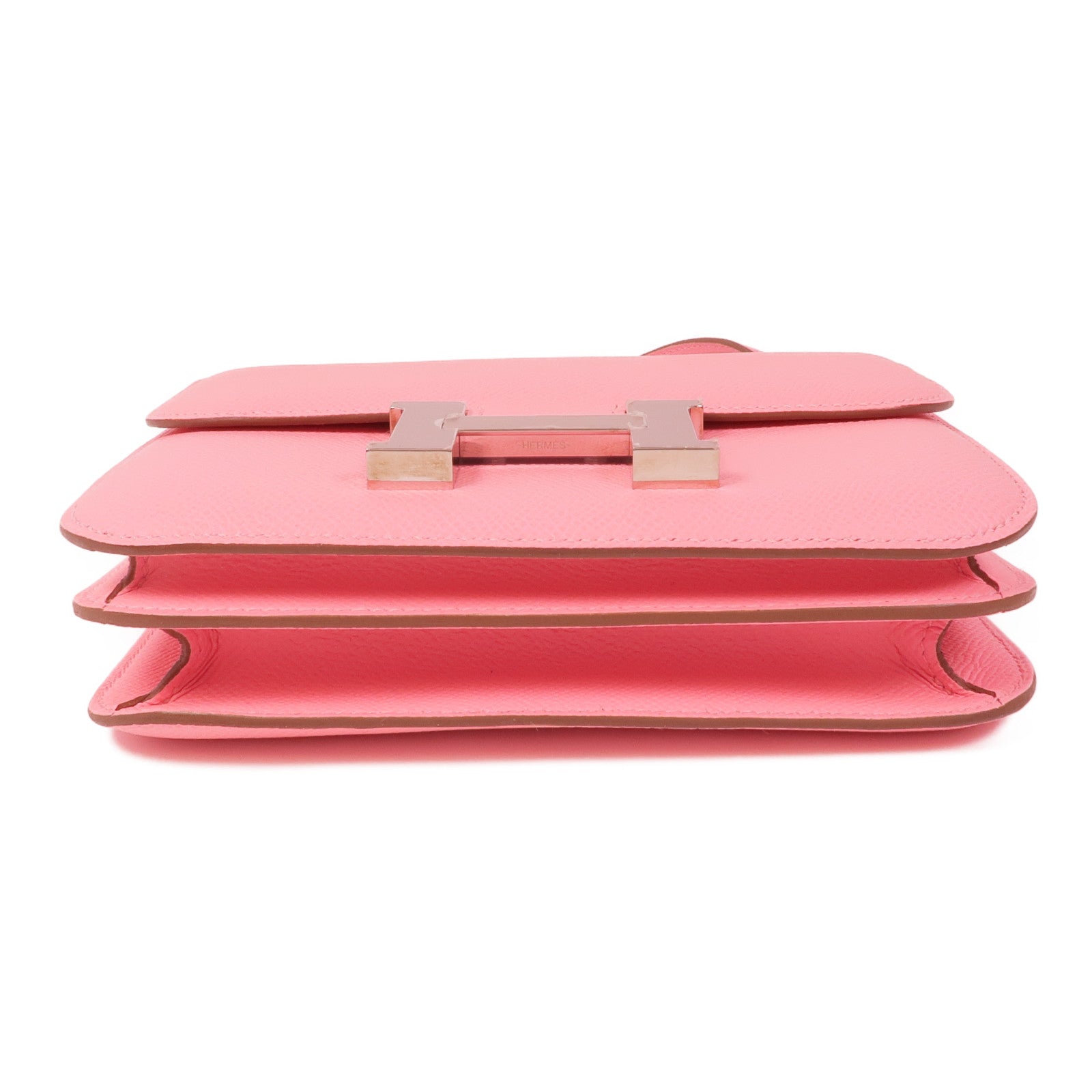 HERMES Epsom皮革Constance Mini銀扣肩背袋1Q Rose Confetti