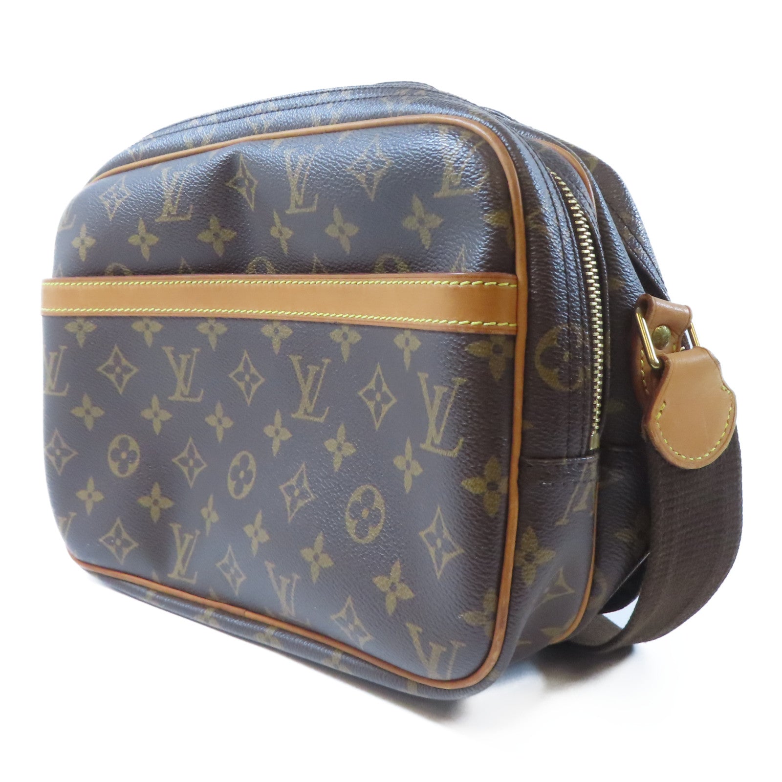 LOUIS VUITTON Monogram Reporter PM金扣肩背袋啡色
