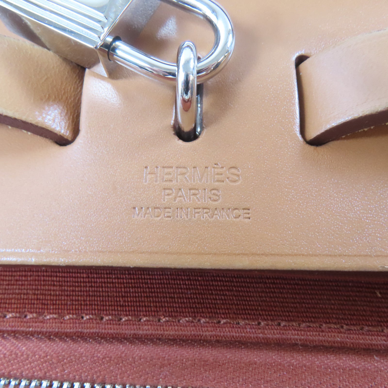 HERMES 帆布Herbag PM銀扣手挽肩背兩用袋Cuivre/橙紅色