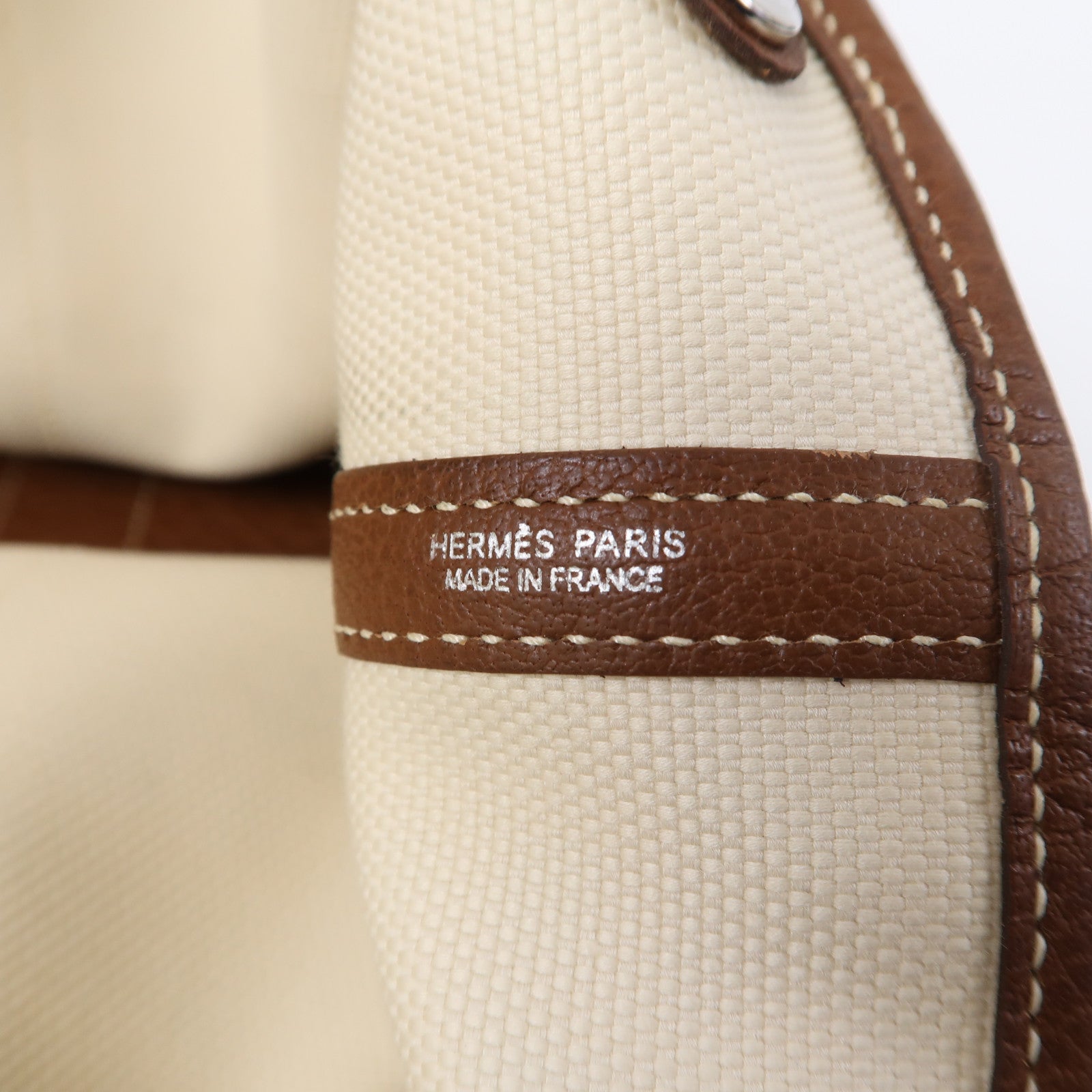 HERMES 【激減優惠】帆布Garden Party PM銀扣手挽袋Gold/Beton