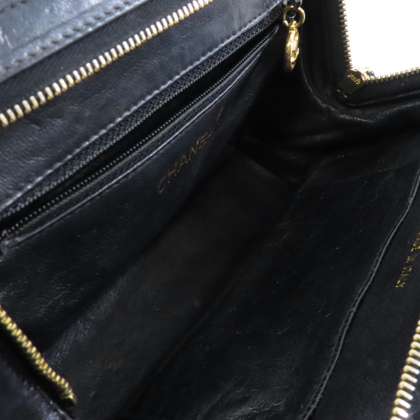 CHANEL 菱格羊皮皮革Chain Shoulder金扣鏈帶肩背袋黑色