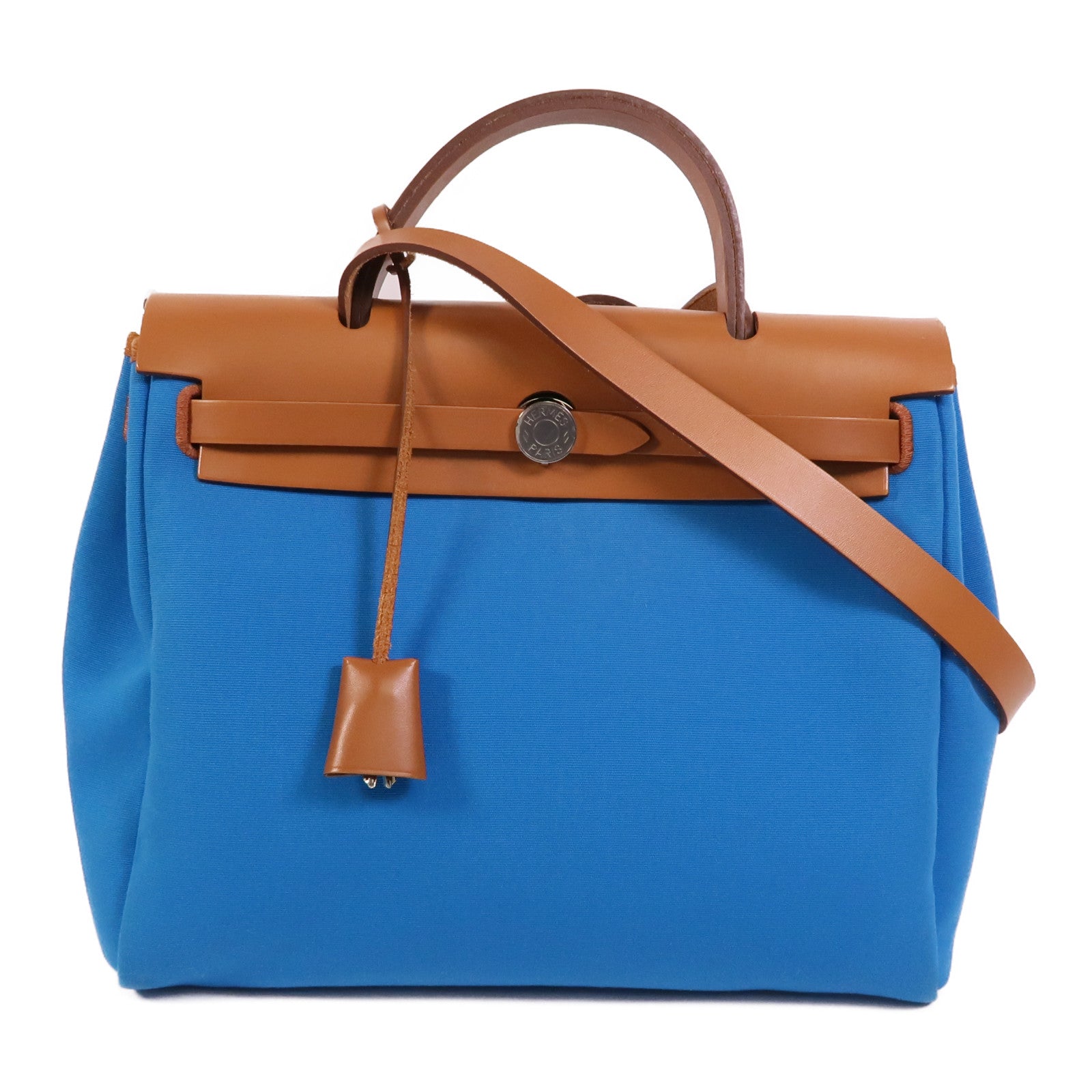 HERMES 【激減優惠】帆布Herbag PM手挽肩背兩用袋Bleu Izmir/Ruby