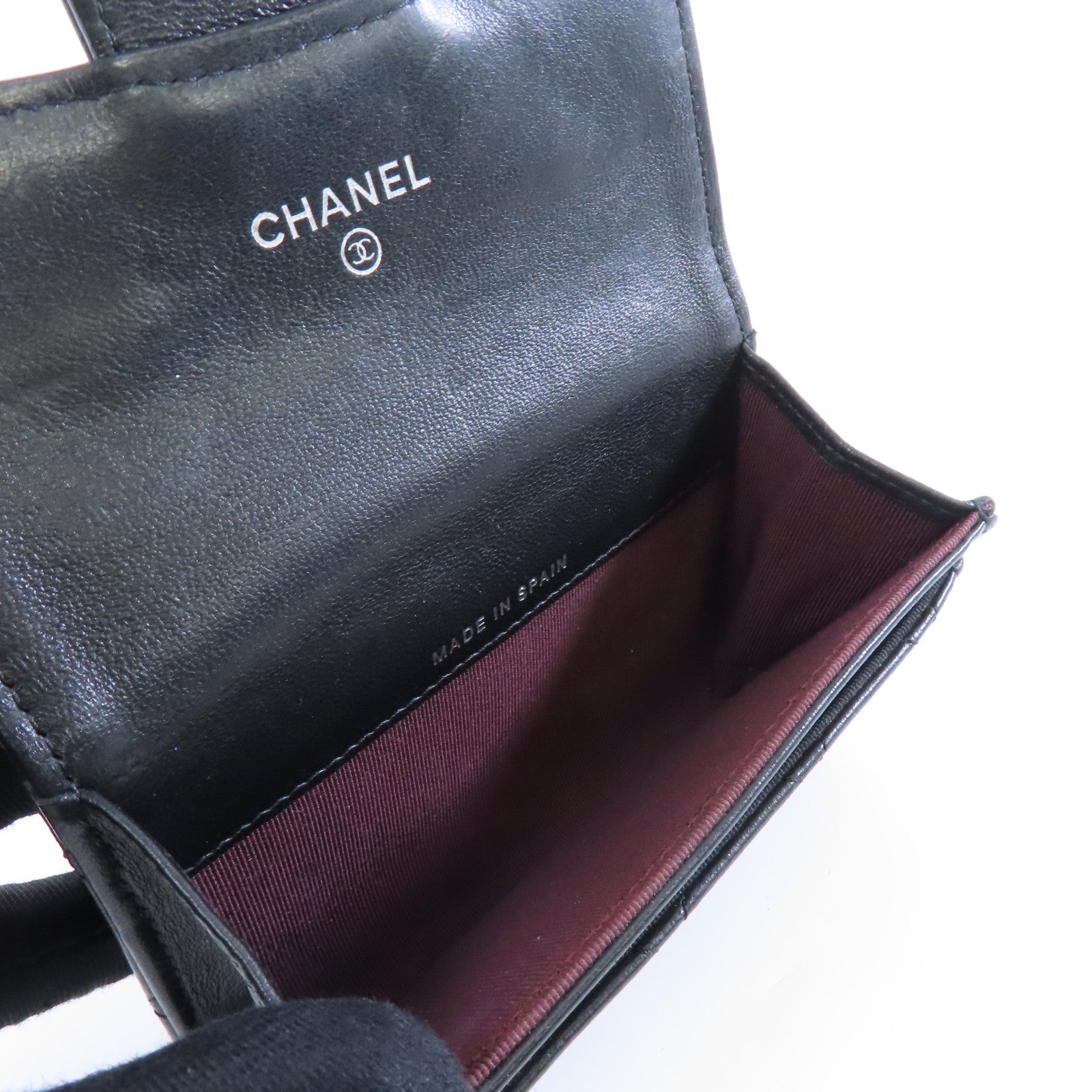 CHANEL 菱格羊皮皮革Card Case銀扣卡片套黑色