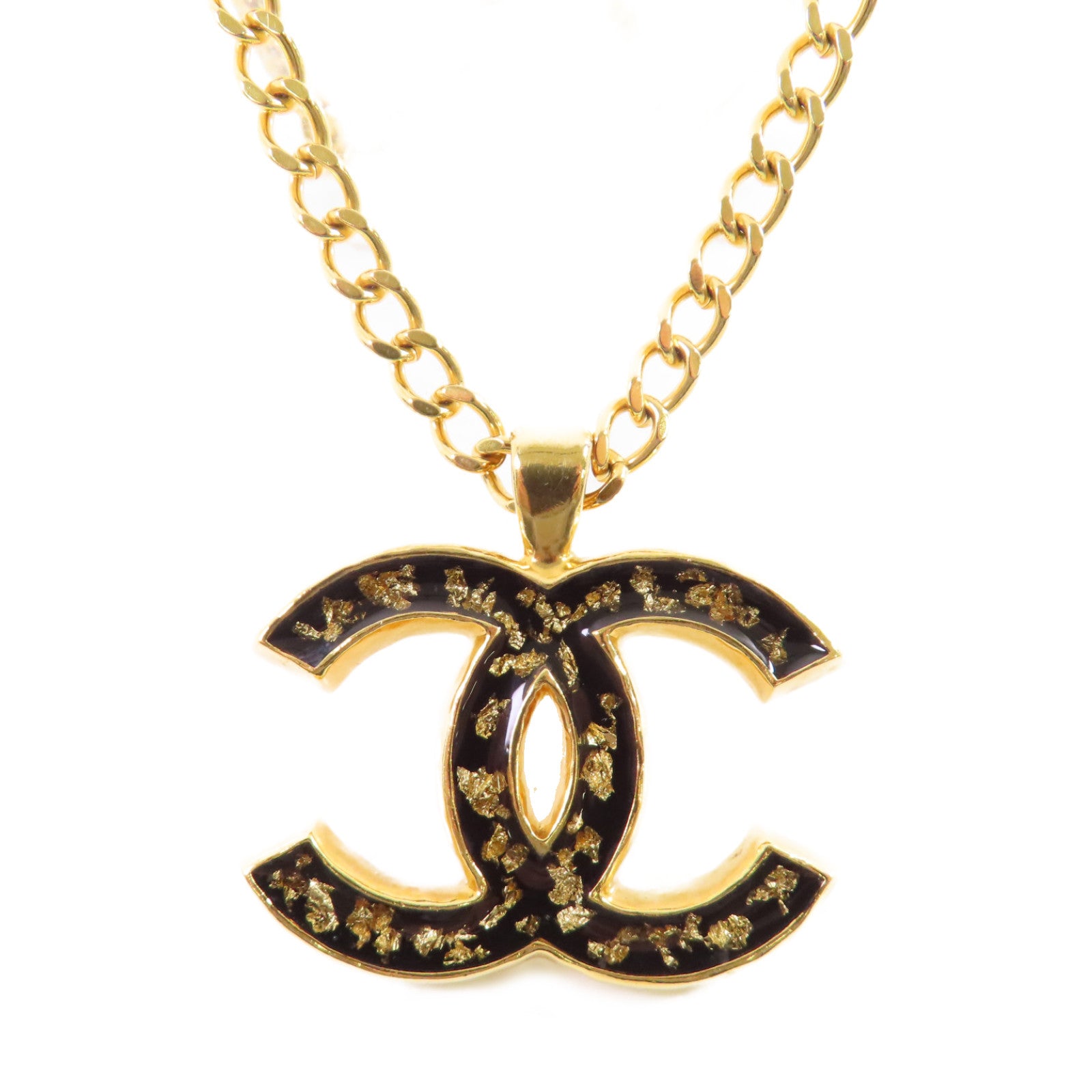 CHANEL 金屬CC Necklace金扣項鏈金色/黑色