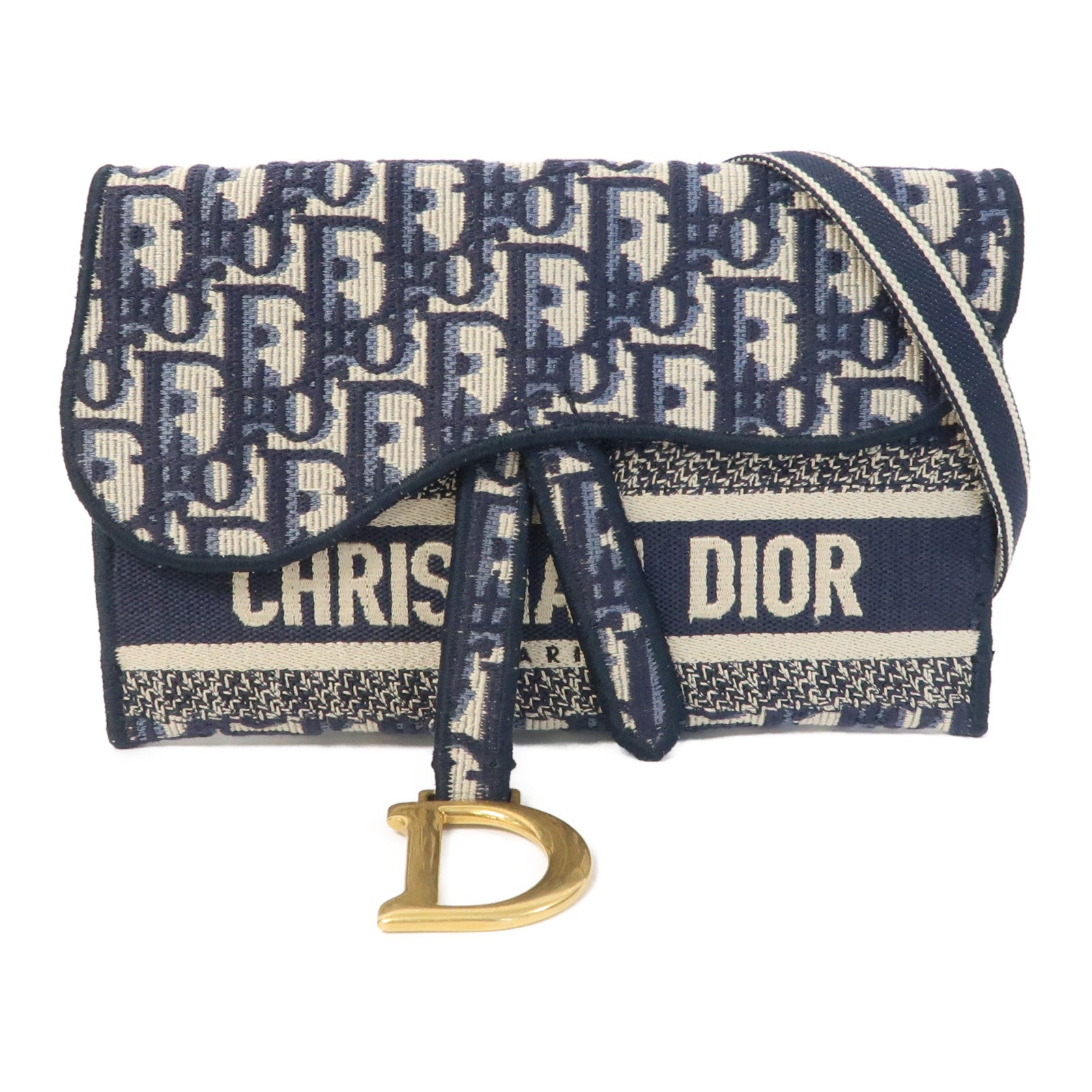 Dior 帆布Saddle Slim金扣肩背袋藍色