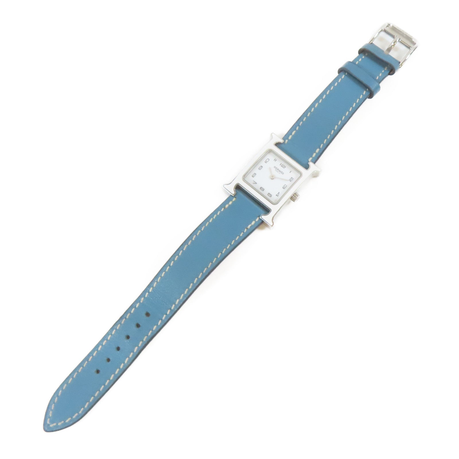 HERMES H Watch不鏽鋼/皮革手錶石英機芯白色#16.25cm