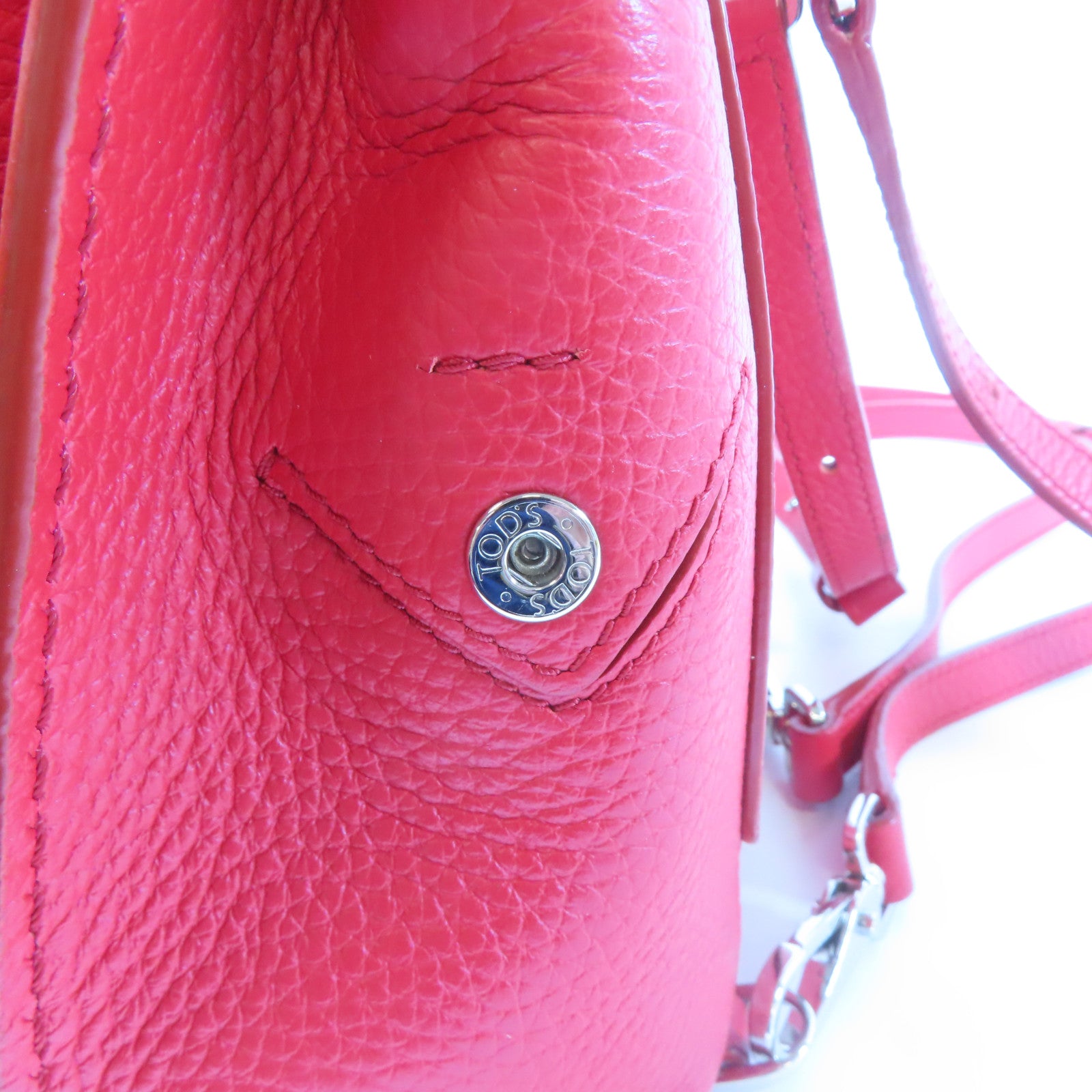 TOD’S 【激減優惠】牛皮皮革Backpack銀扣背包紅色