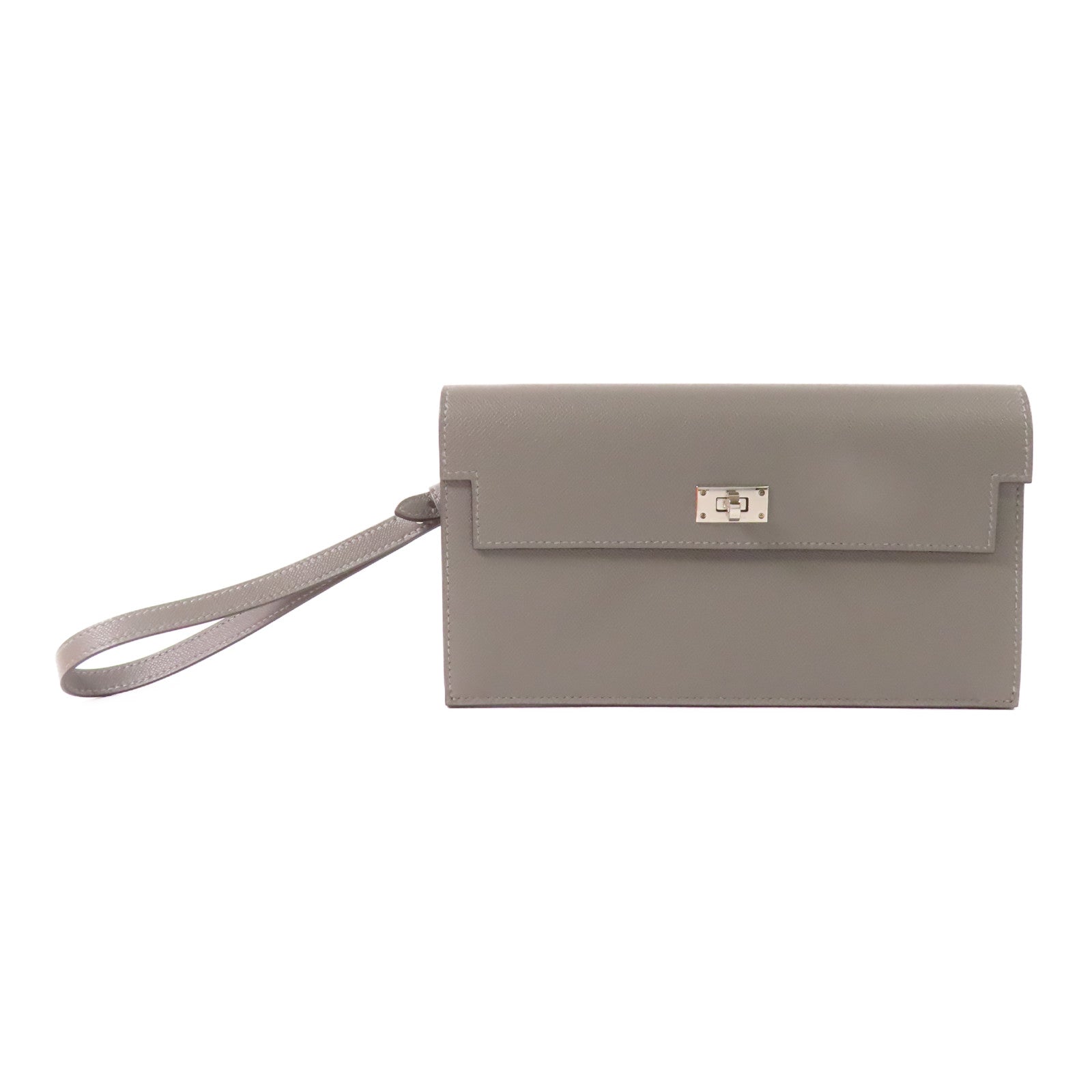 HERMES Madame皮革Kelly Pocket Long Wallet銀扣長錢包Gris Meyer