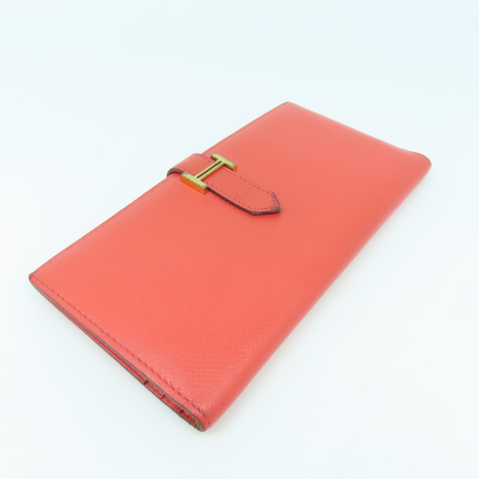 HERMES 【清倉大減價】Veau Epsom皮革Bearn Wallet金扣長錢包橙色
