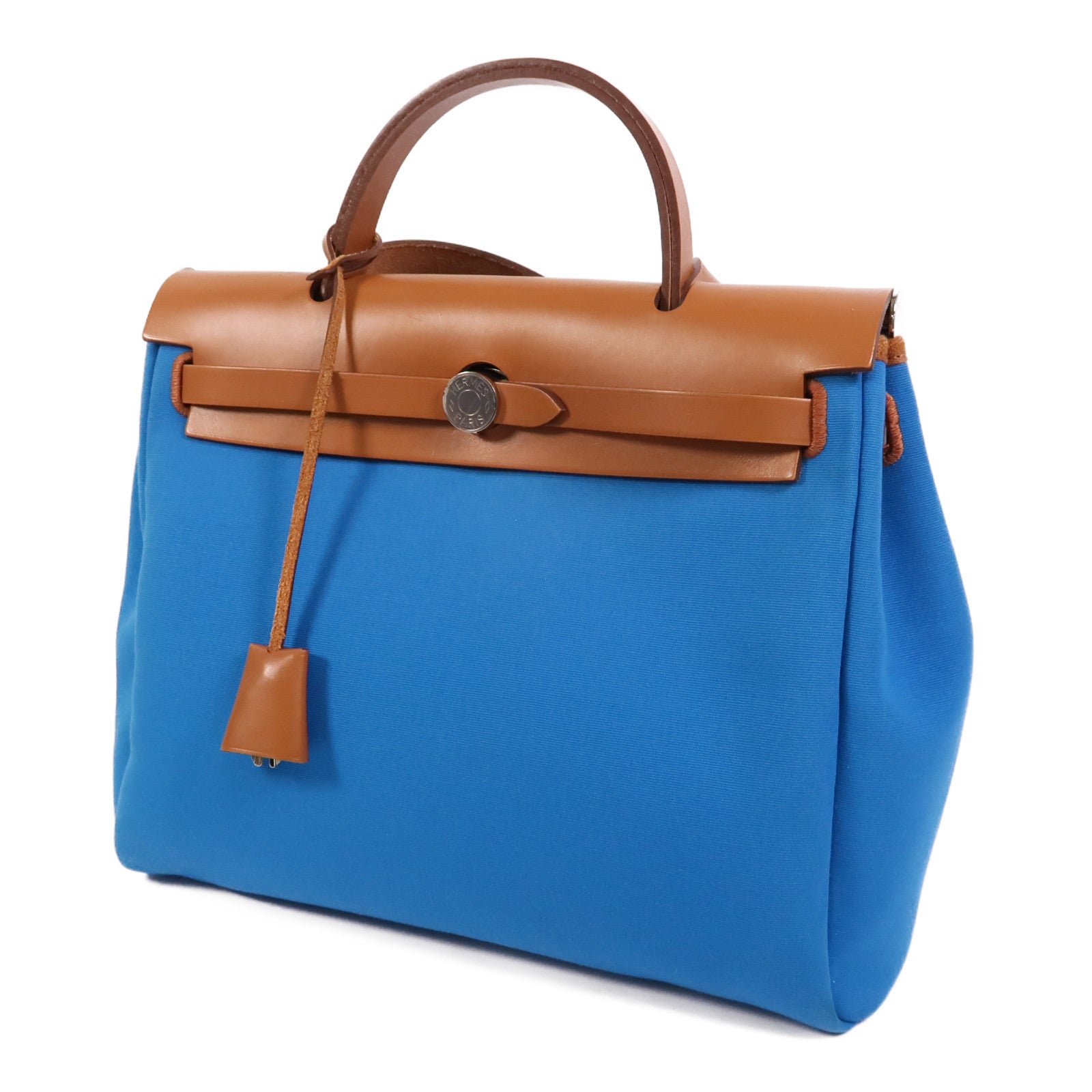 HERMES 【激減優惠】帆布Herbag PM手挽肩背兩用袋Bleu Izmir/Ruby