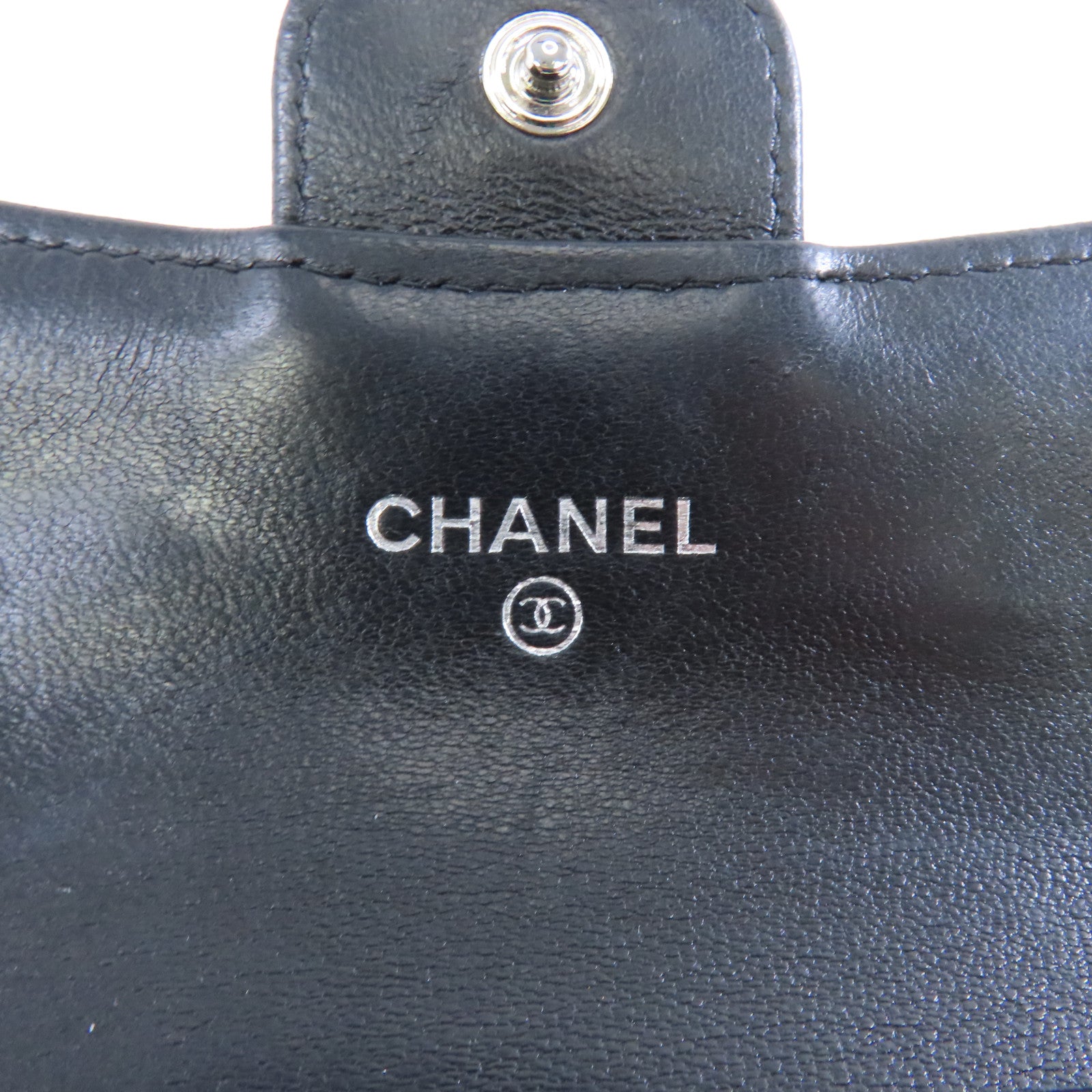 CHANEL 菱格羊皮皮革Card Case銀扣卡片套黑色