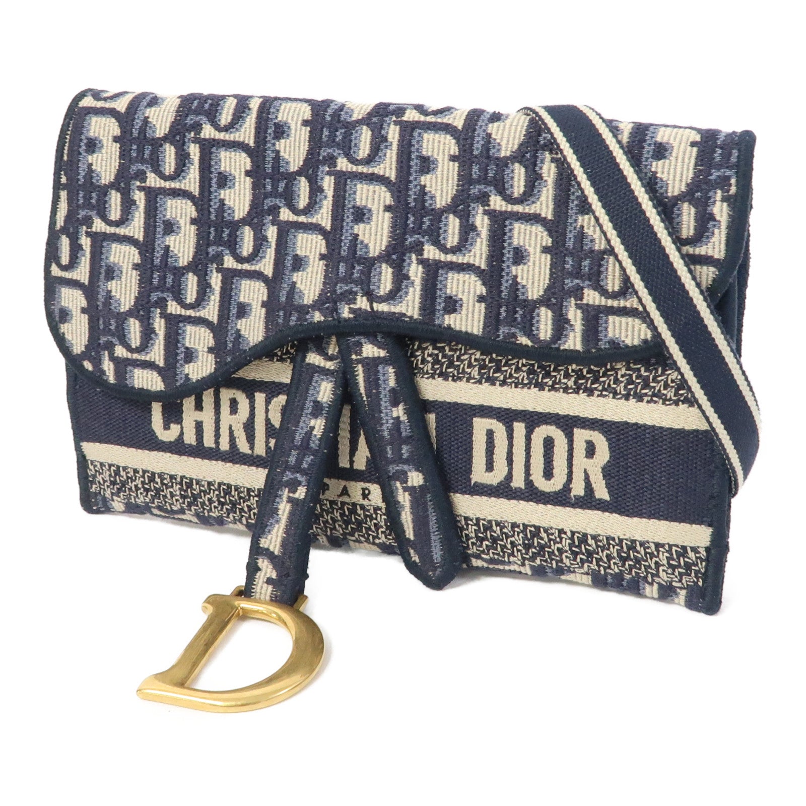 Dior 帆布Saddle Slim金扣肩背袋藍色