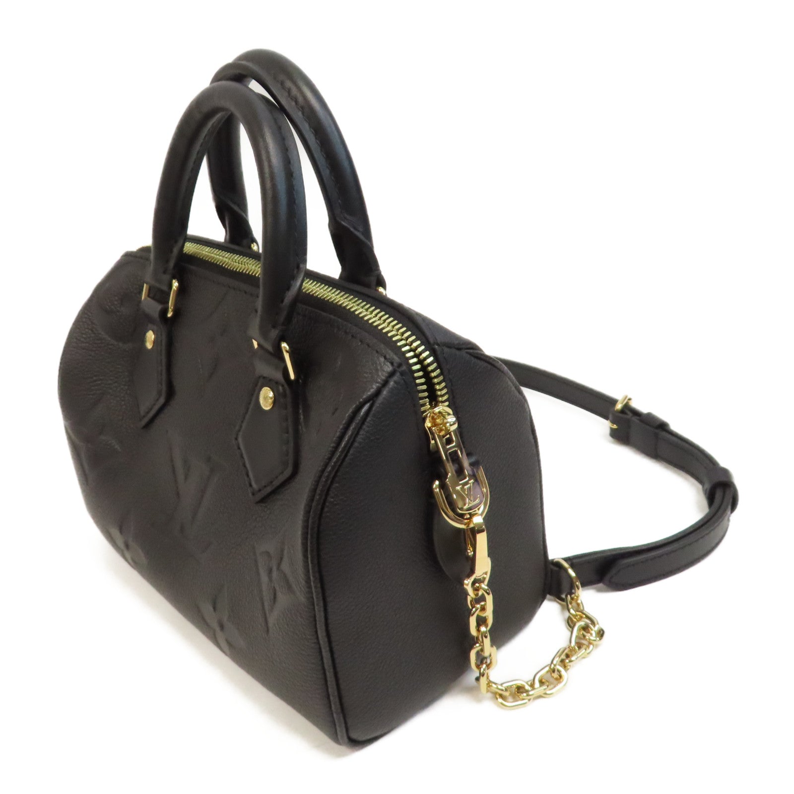 LOUIS VUITTON Monogram Empreinte Speedy Bandouliere 20金釦手挽肩背兩用袋黑色